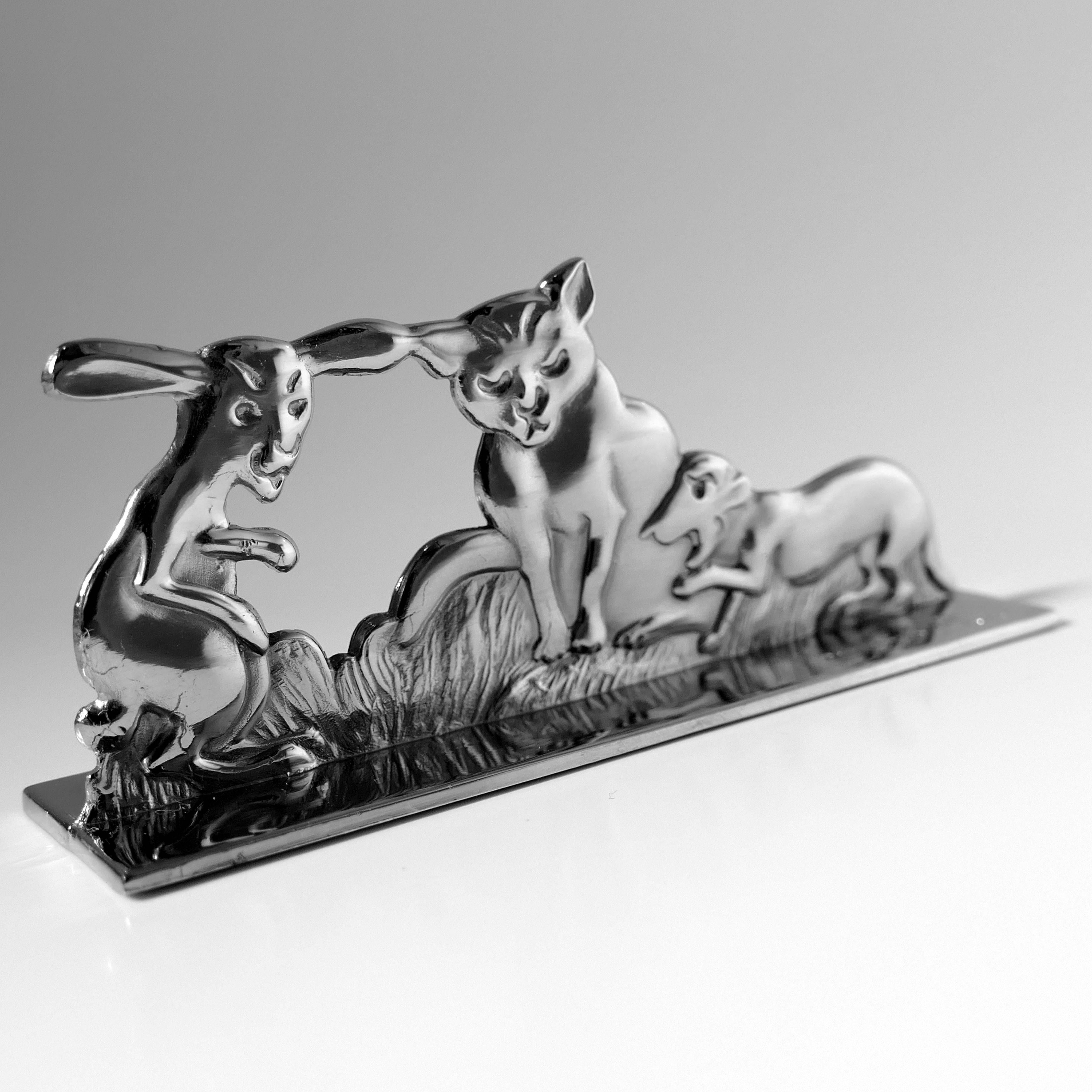 Benjamin Rabier Signed Rare French Silver Knife Rests 6 Pc, La Fontaine's Fables For Sale 1