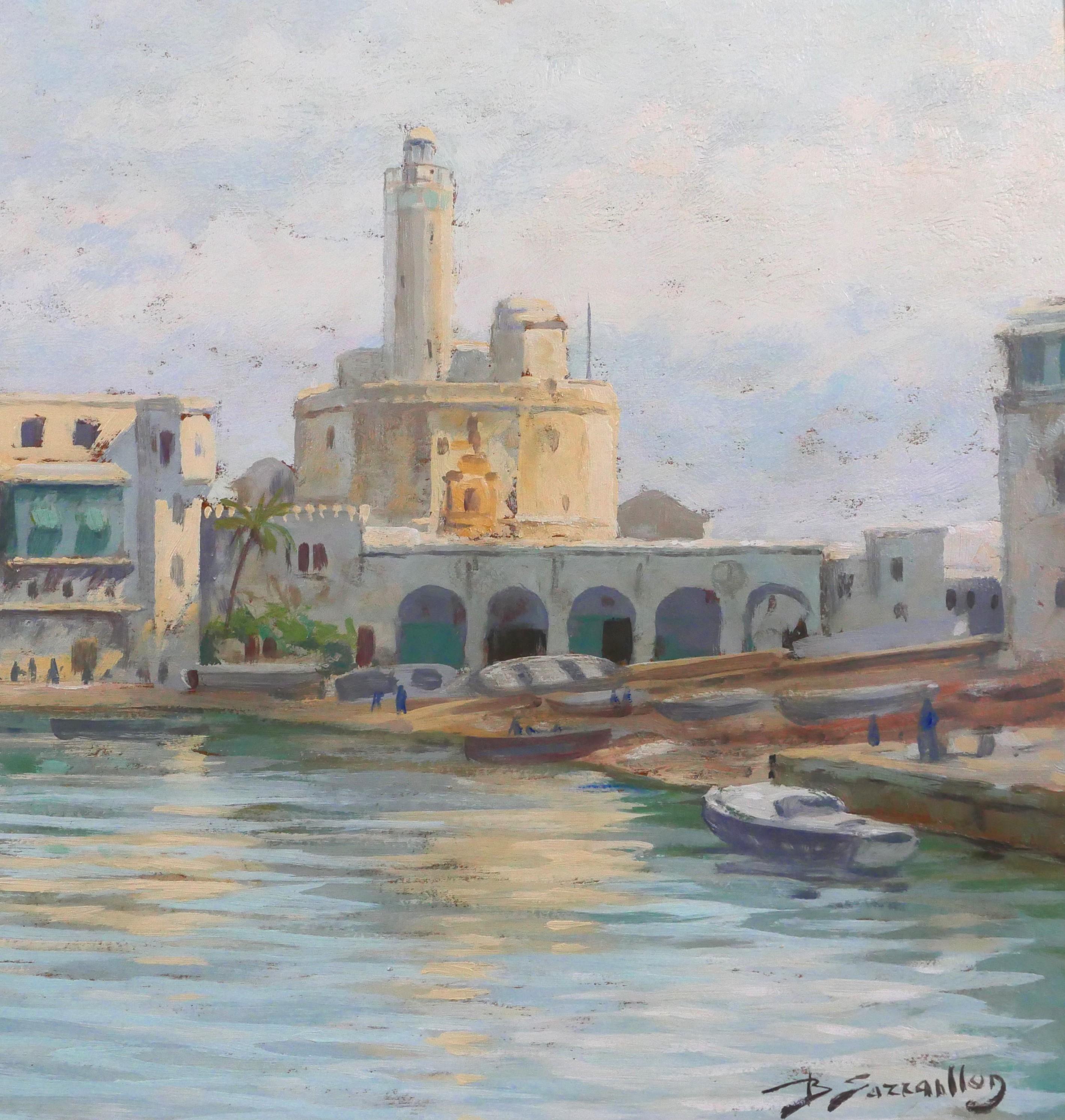 En Algérie, l'amiralté d'Alger, paysage orientaliste - Art déco Painting par Benjamin Sarraillon