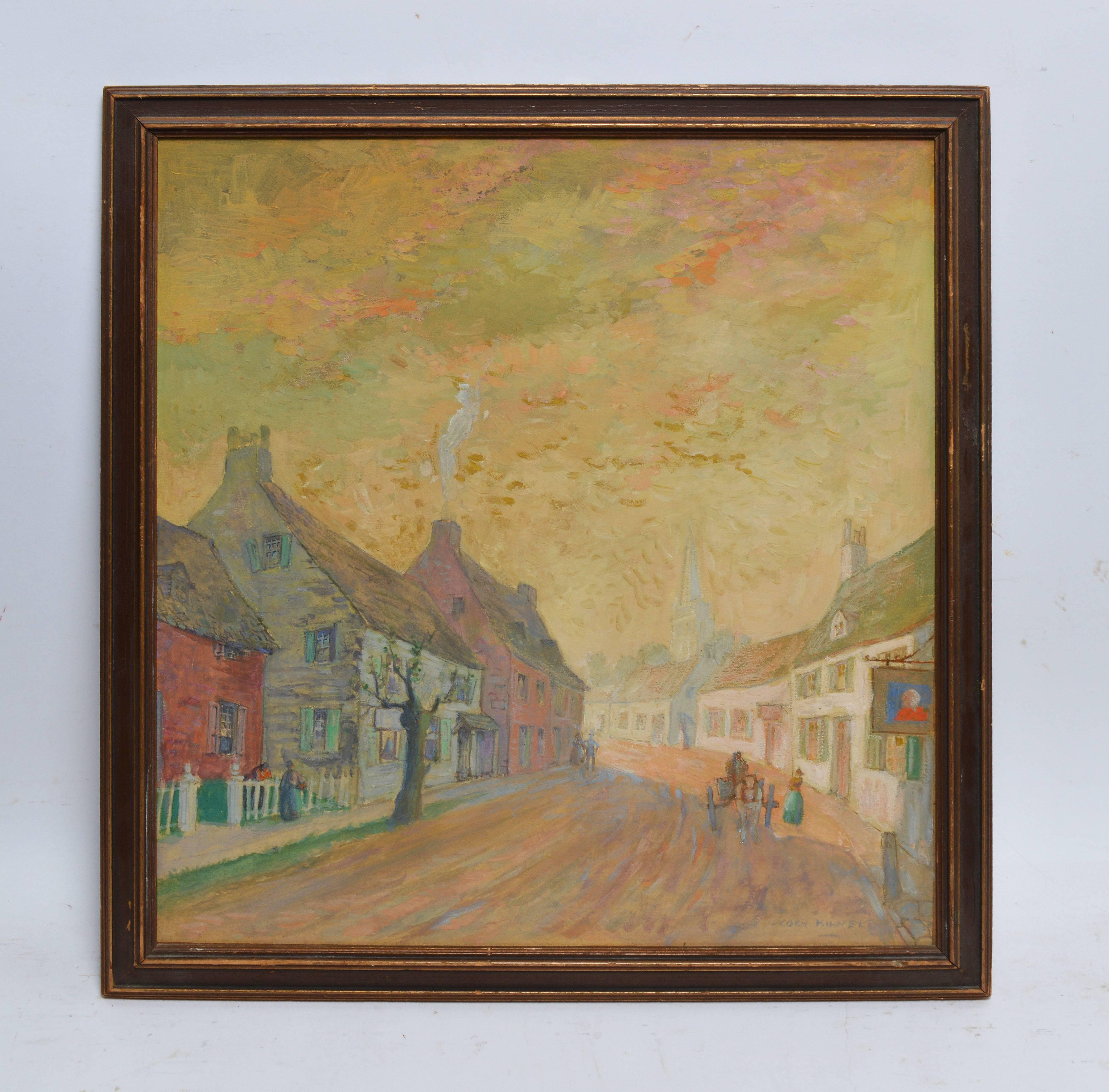 Impressionist View of a Town Street by Benjamin Sayre Cory Kilvert - Painting by Benjamin Sayre Cory Kilvert 
