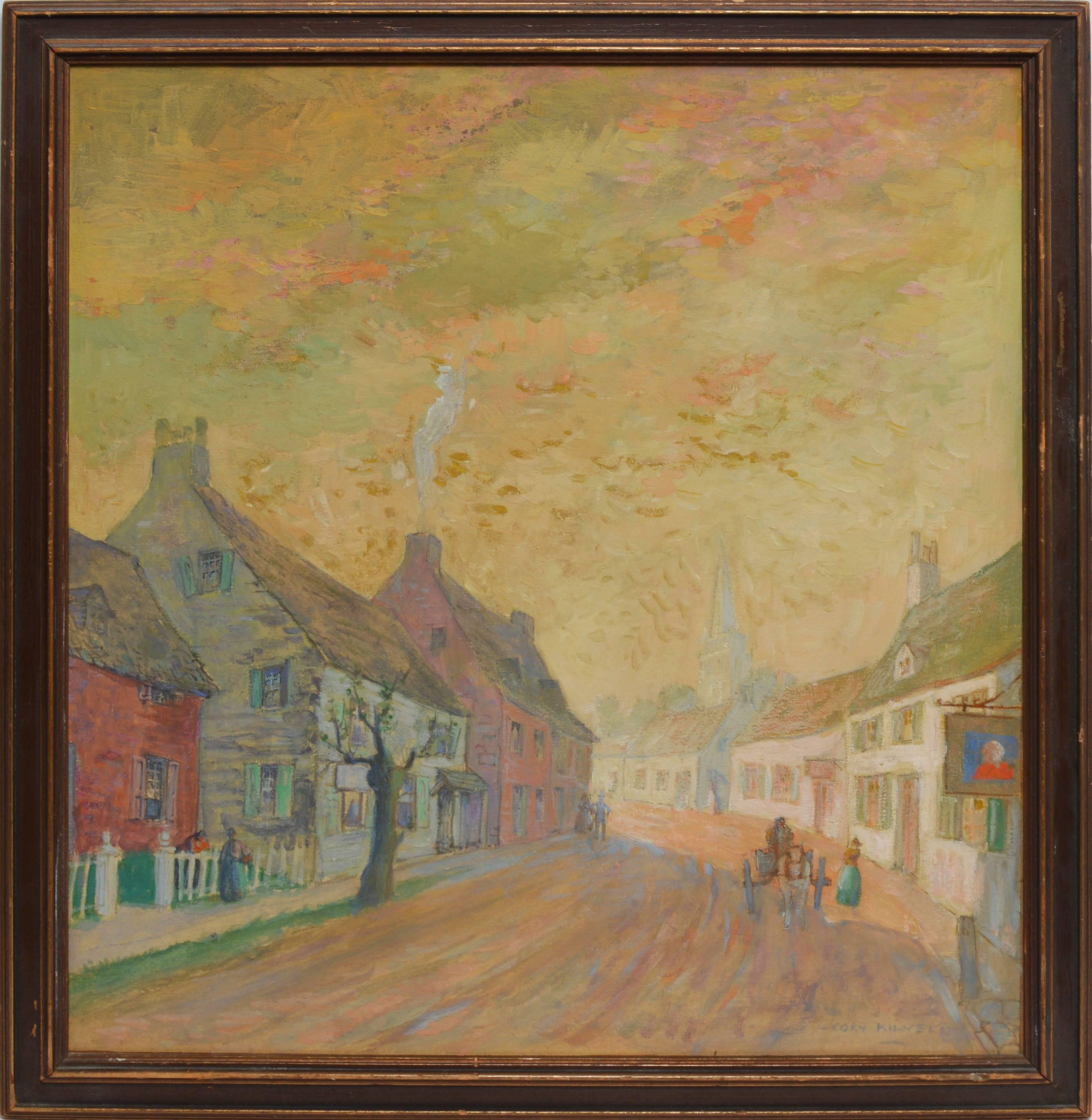 Benjamin Sayre Cory Kilvert  Landscape Painting - Impressionist View of a Town Street by Benjamin Sayre Cory Kilvert