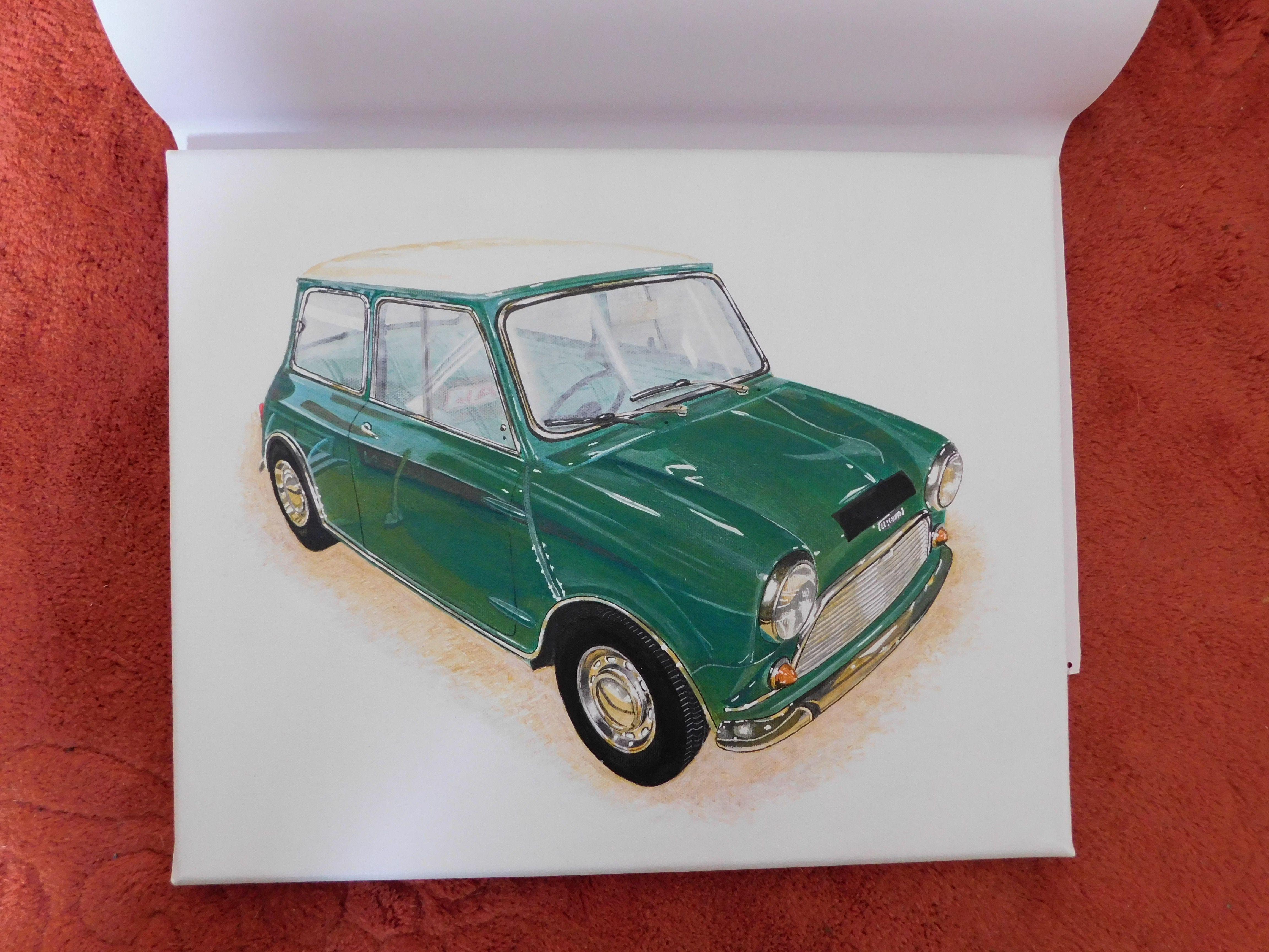 Austin Mini Cooper, Gemälde, Acryl auf Leinwand (Realismus), Painting, von Benjamin Self