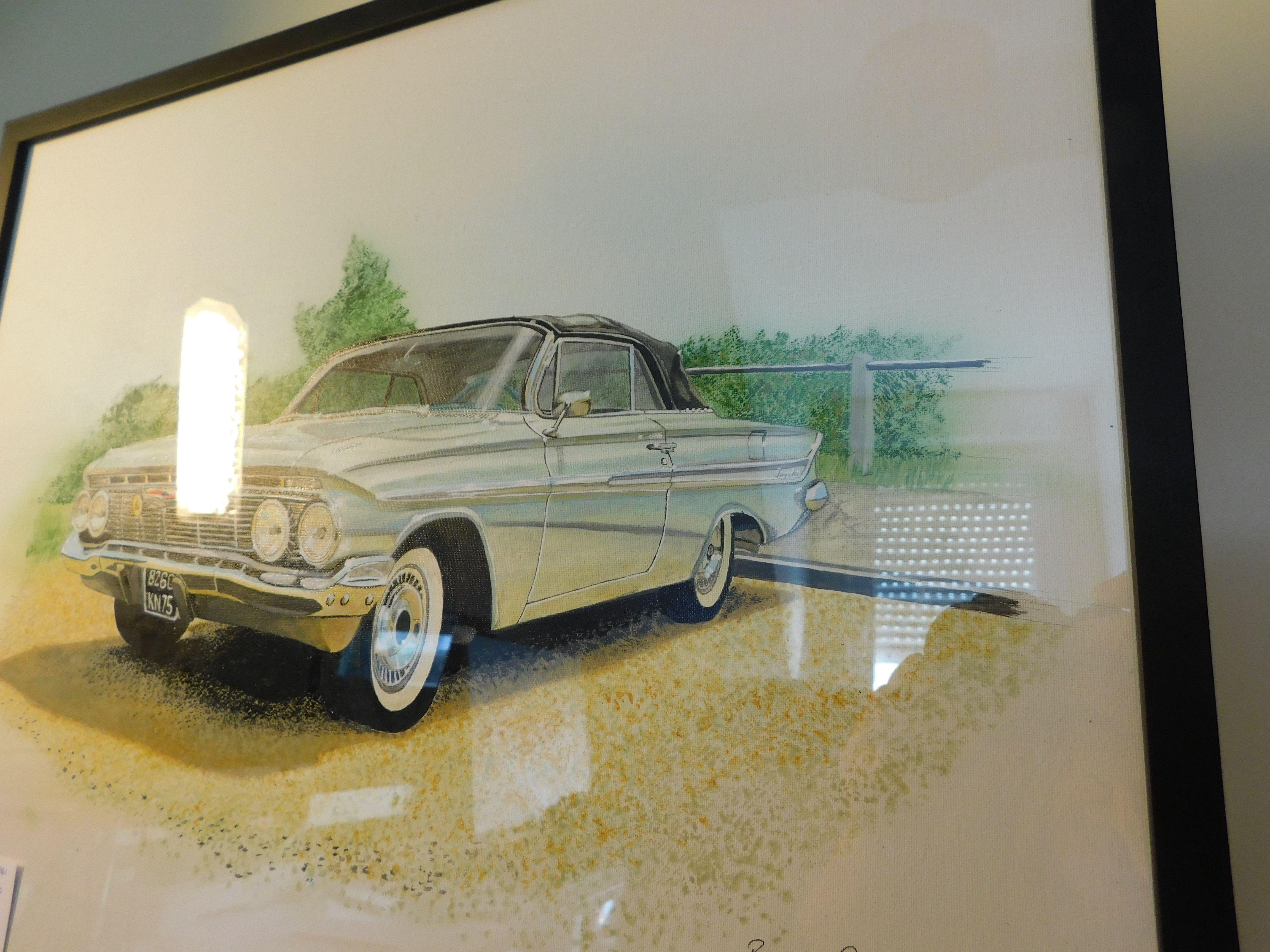 Ein 1961er Chevrolet Impala Cabriolet, gemalt mit Acrylfarben auf 3 mm dicker MDF-Platte. Das Gemälde zeigt das Auto mit Pariser Nummernschildern, die bei Bedarf übermalt werden können :: Gemälde :: Fotorealismus :: Dieses Werk wird mit einem
