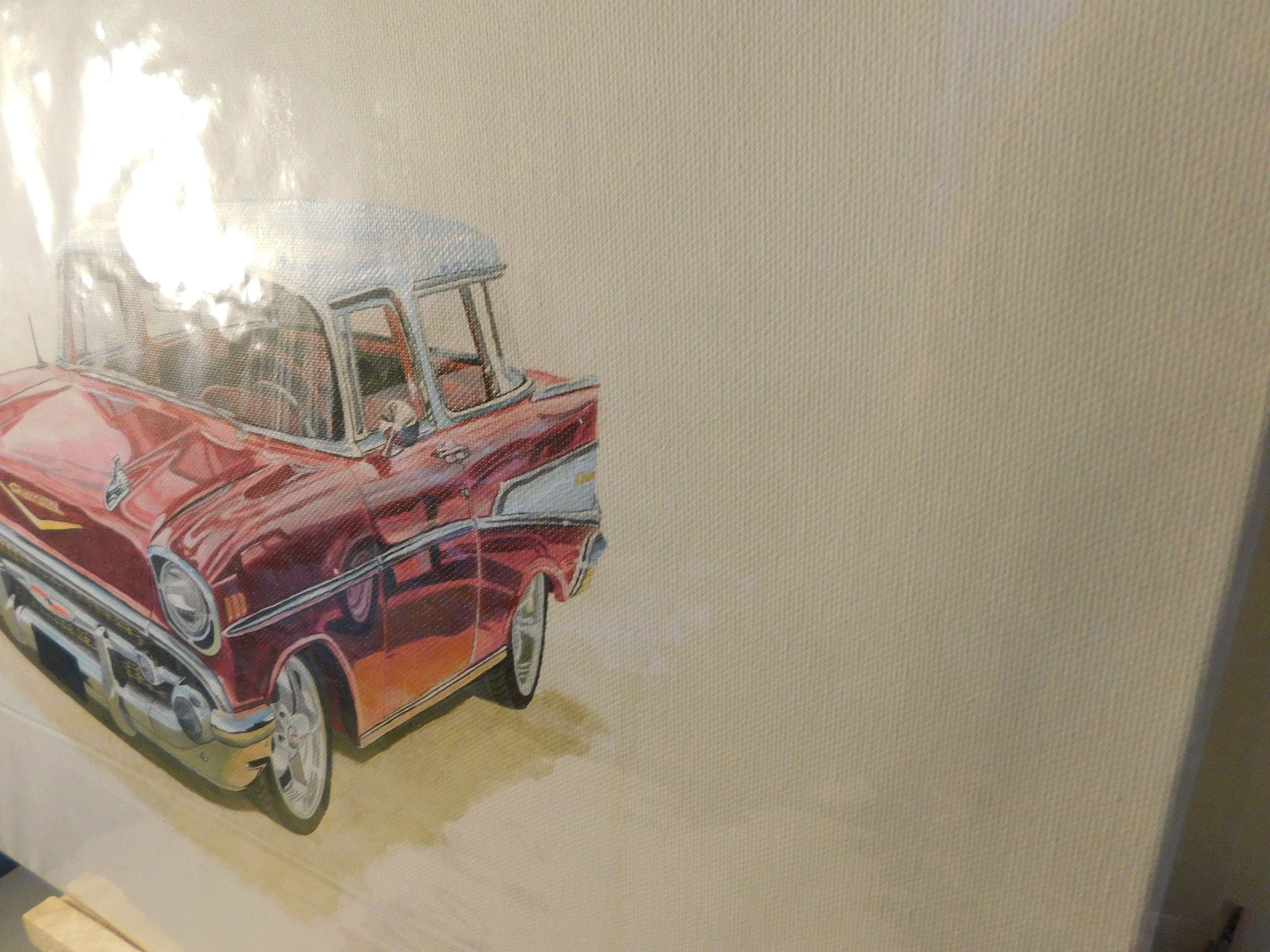 Acrylfarbe auf gespannter Leinwand, ich präsentiere mein Gemälde eines Chevrolet Nomad.  :: Malerei :: Fotorealismus :: Dieses Werk wird mit einem offiziellen, vom Künstler unterzeichneten Echtheitszertifikat geliefert :: Bereit zum Aufhängen: Ja ::