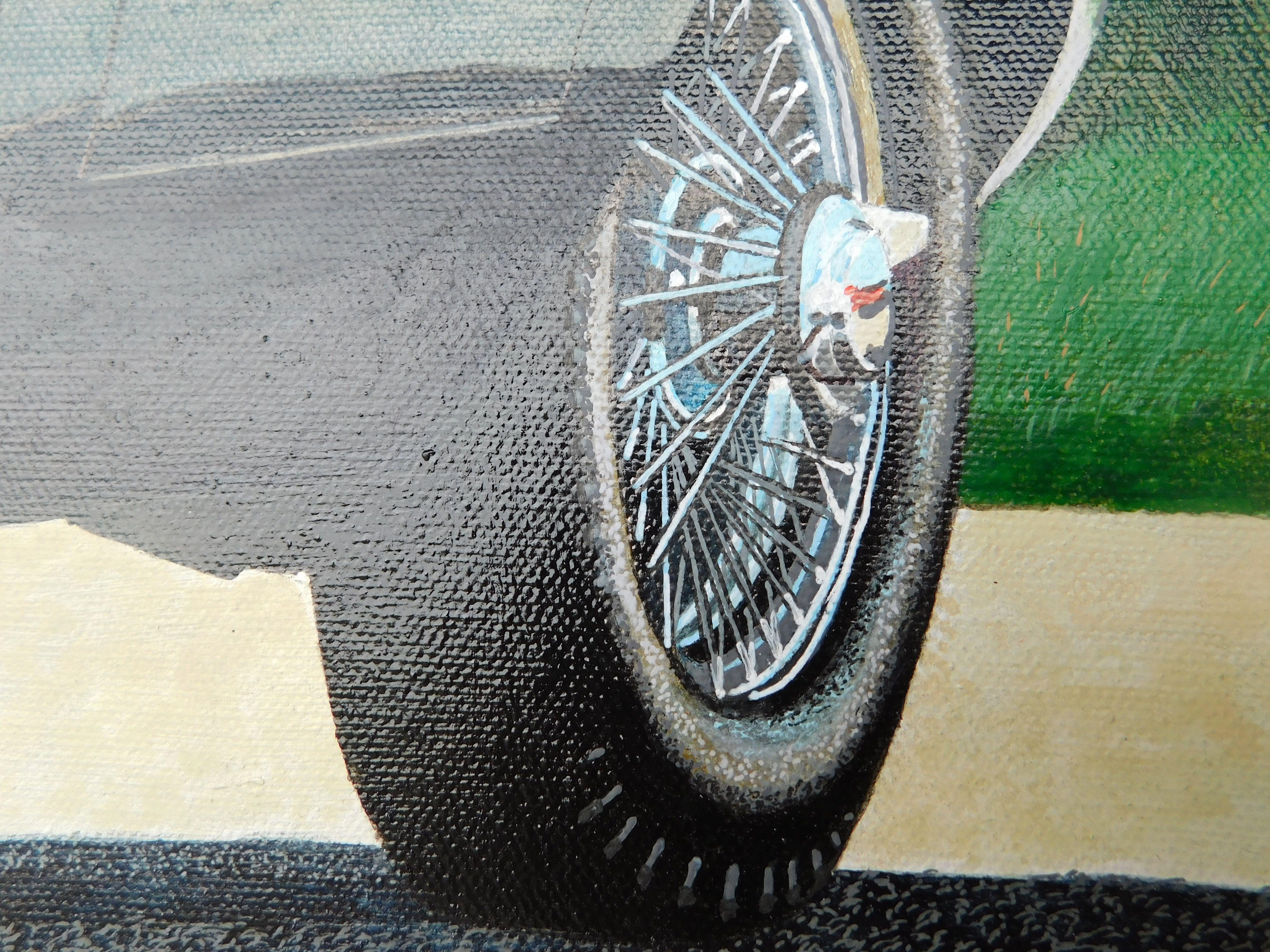 Mein Gemälde eines US-spec 1967 Jaguar E Type (XKE) S1 Cabrio (dhc), gemalt mit Acrylfarbe auf Leinwand mit den Maßen ca. 26