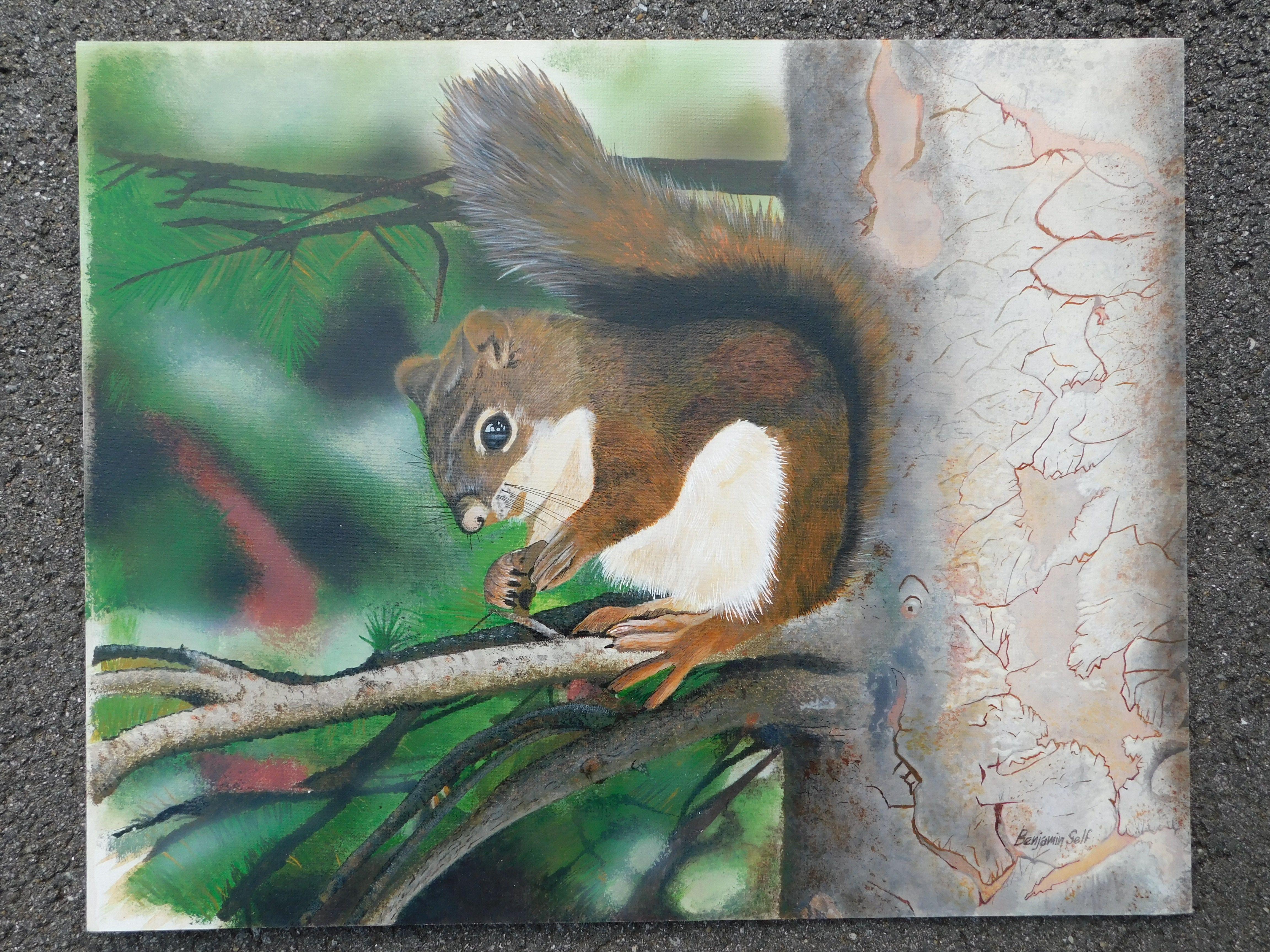 Red Squirrel, Painting, Acrylic on Canvas For Sale 1