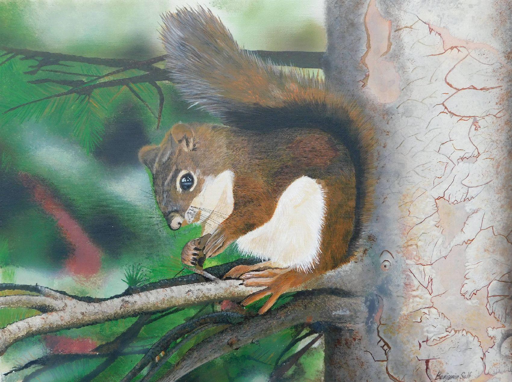 This painting of a red squirrel (UK) has been created using acrylic paints onto 3mm thick MDF-backed canvas. :: Painting :: Illustration :: This piece comes with an official certificate of authenticity signed by the artist :: Ready to Hang: No ::