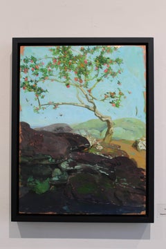 "Camellia Tree by Pool" original landscape oil on copper by Benjamin Shamback