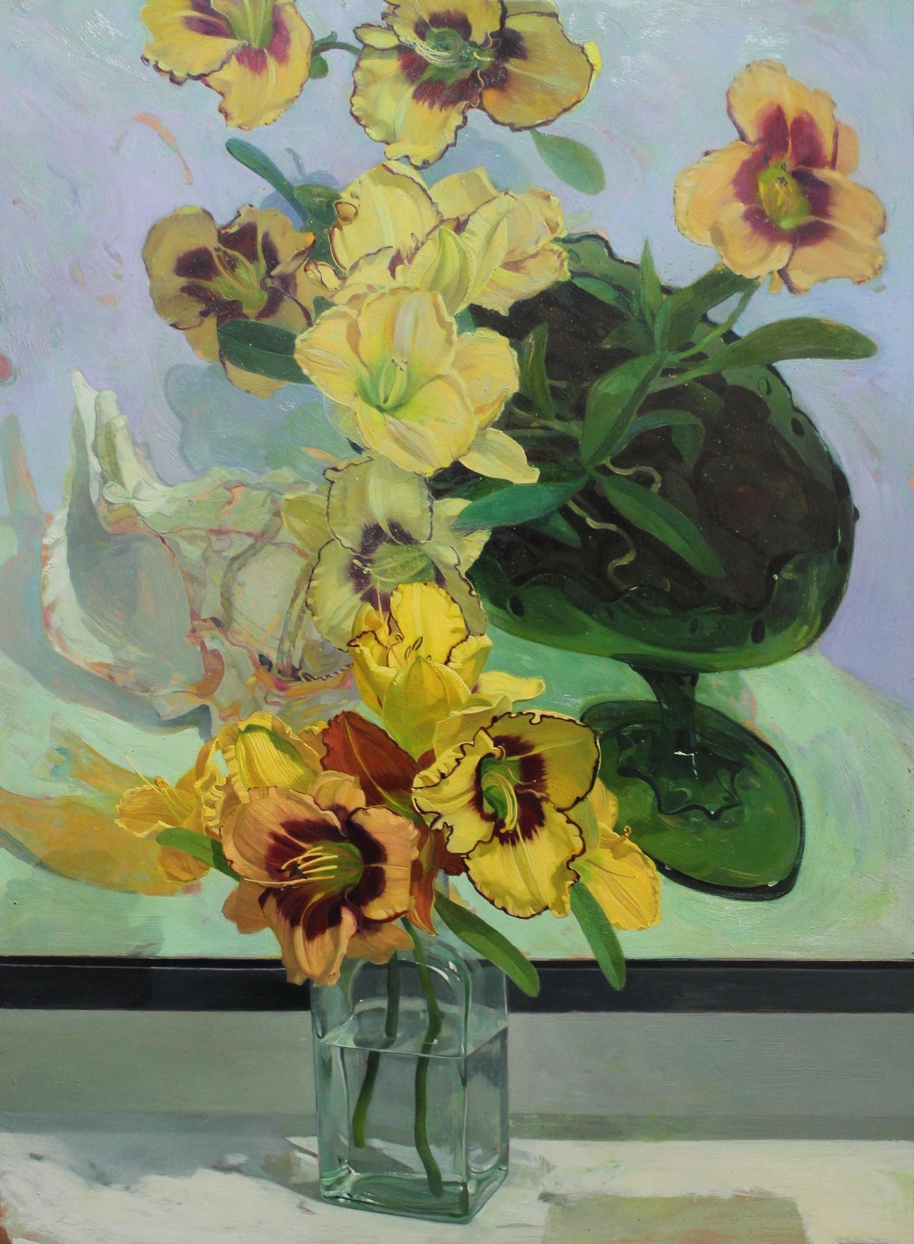 Benjamin Shamback Still-Life Painting - Day Lilies with Day Lily Painting