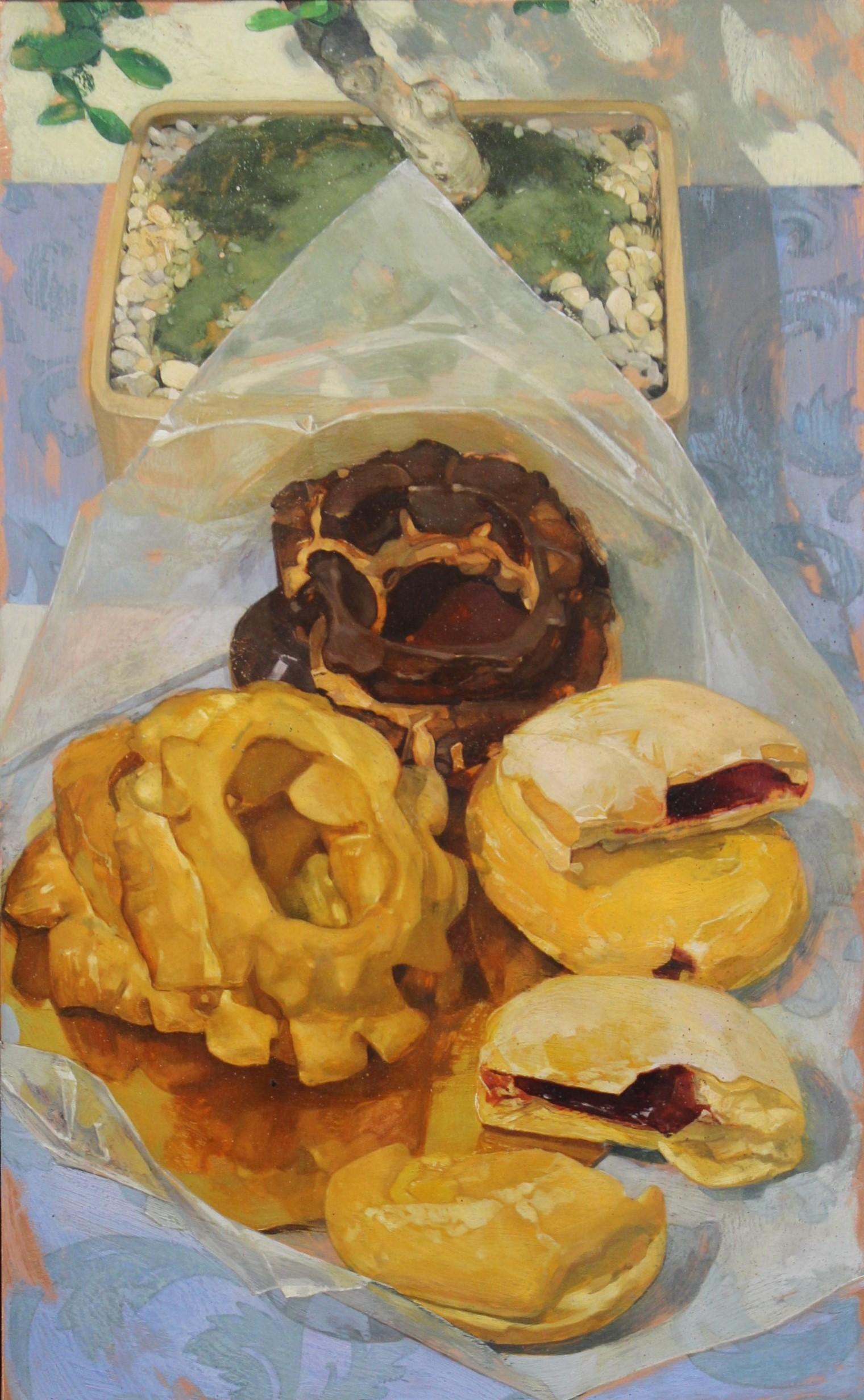 Benjamin Shamback Still-Life Painting - Donuts and Bansai