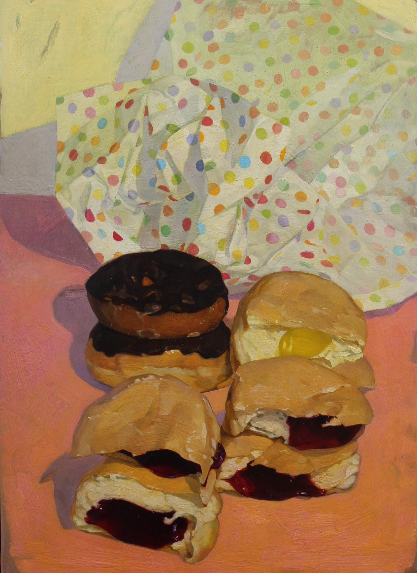 Benjamin Shamback Still-Life Painting - Donuts on Pink