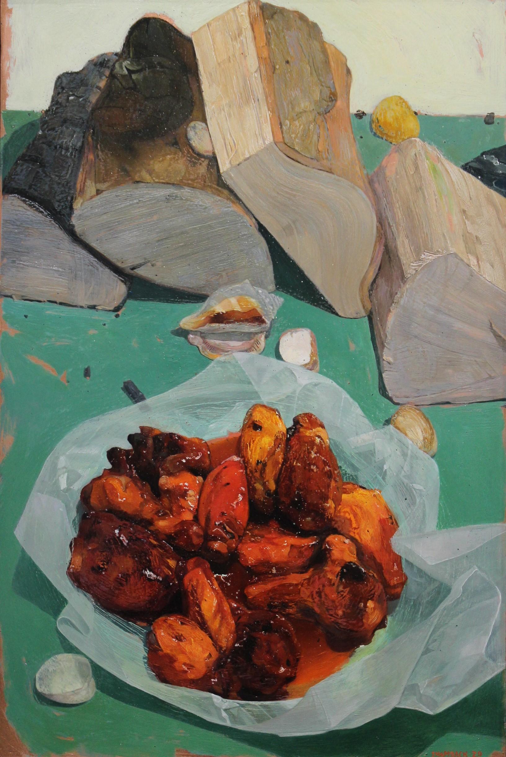 Benjamin Shamback Still-Life Painting - Red Wings and Firewood