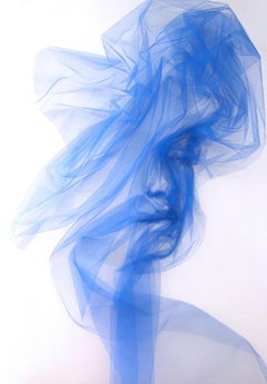 FLOW from Mantra Series by Benjamin Shine - Blue Tulle on canvas, unique work