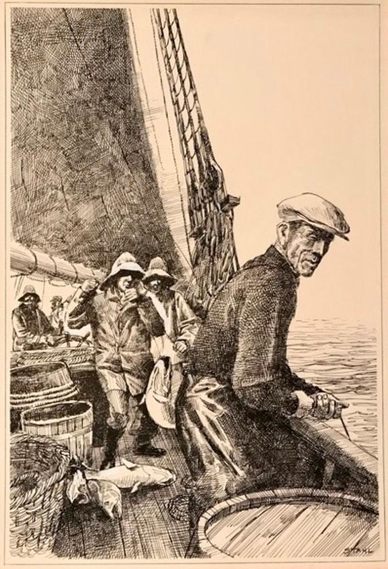 Cod Fishing From the Boat - Painting by Benjamin Stahl