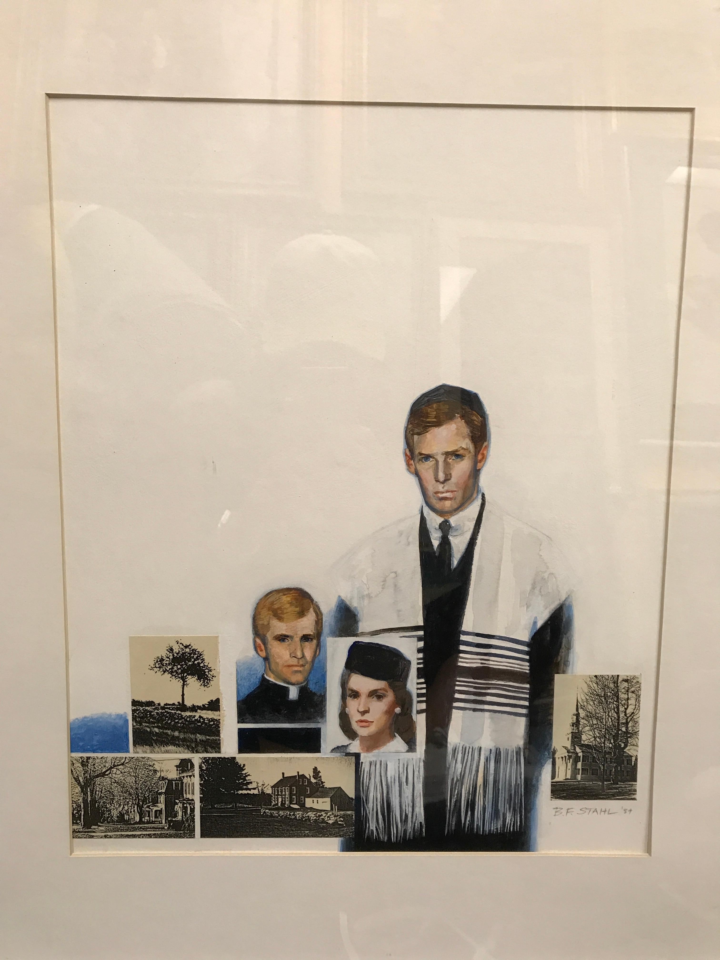 Portrait avec motifs religieux et architecturaux - Painting de Benjamin Stahl