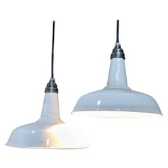 Vintage Benjamin Style Enamel Industrial Pendant Lights Set of 8, circa 1930s