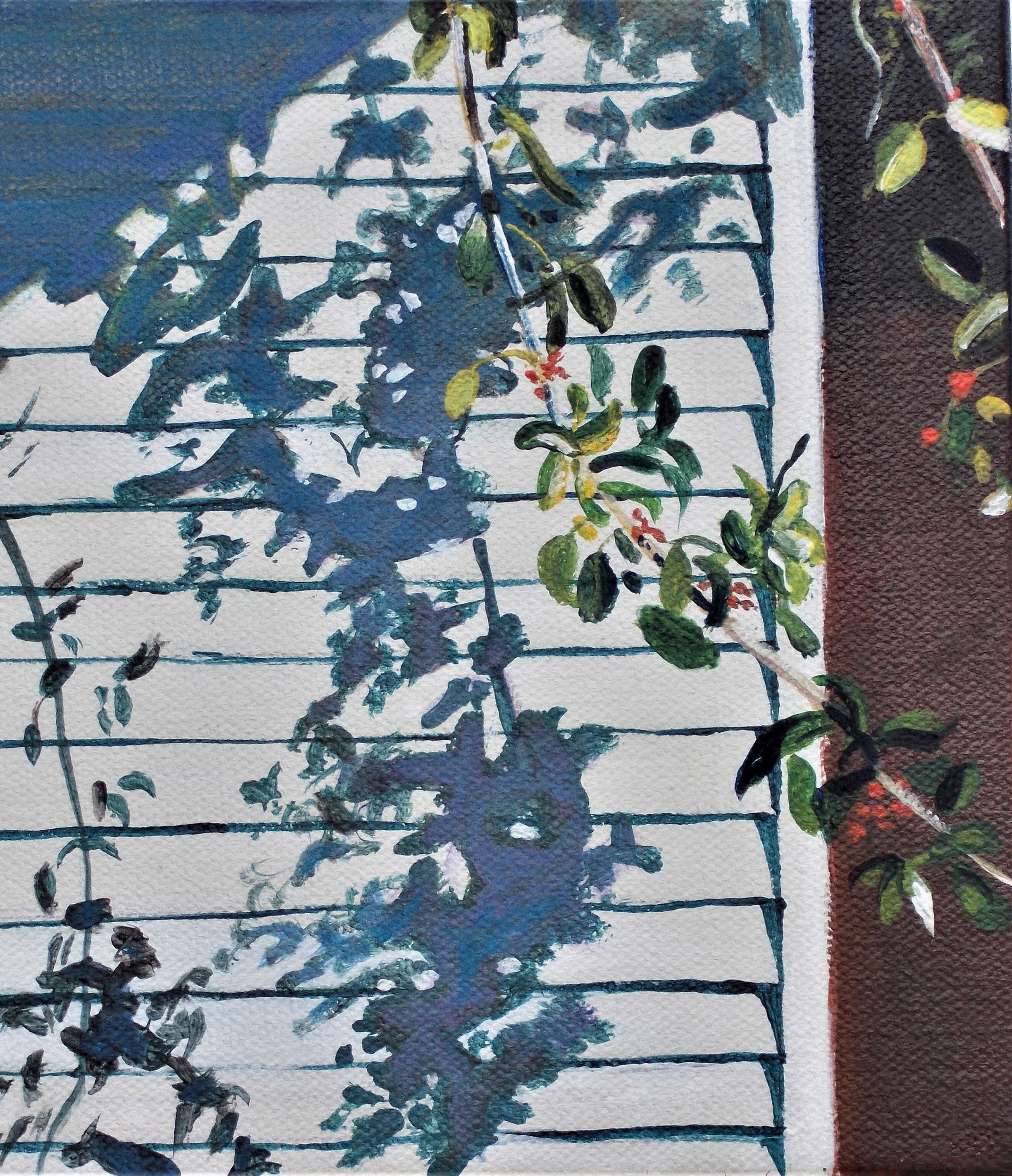 <p>Artist Comments<br>The beauty of the mundane shines on artist Benjamin Thomas' painting of a gracefully lit wall. He captures the brief moment while having lunch on the porch with his wife as the sun shines. 