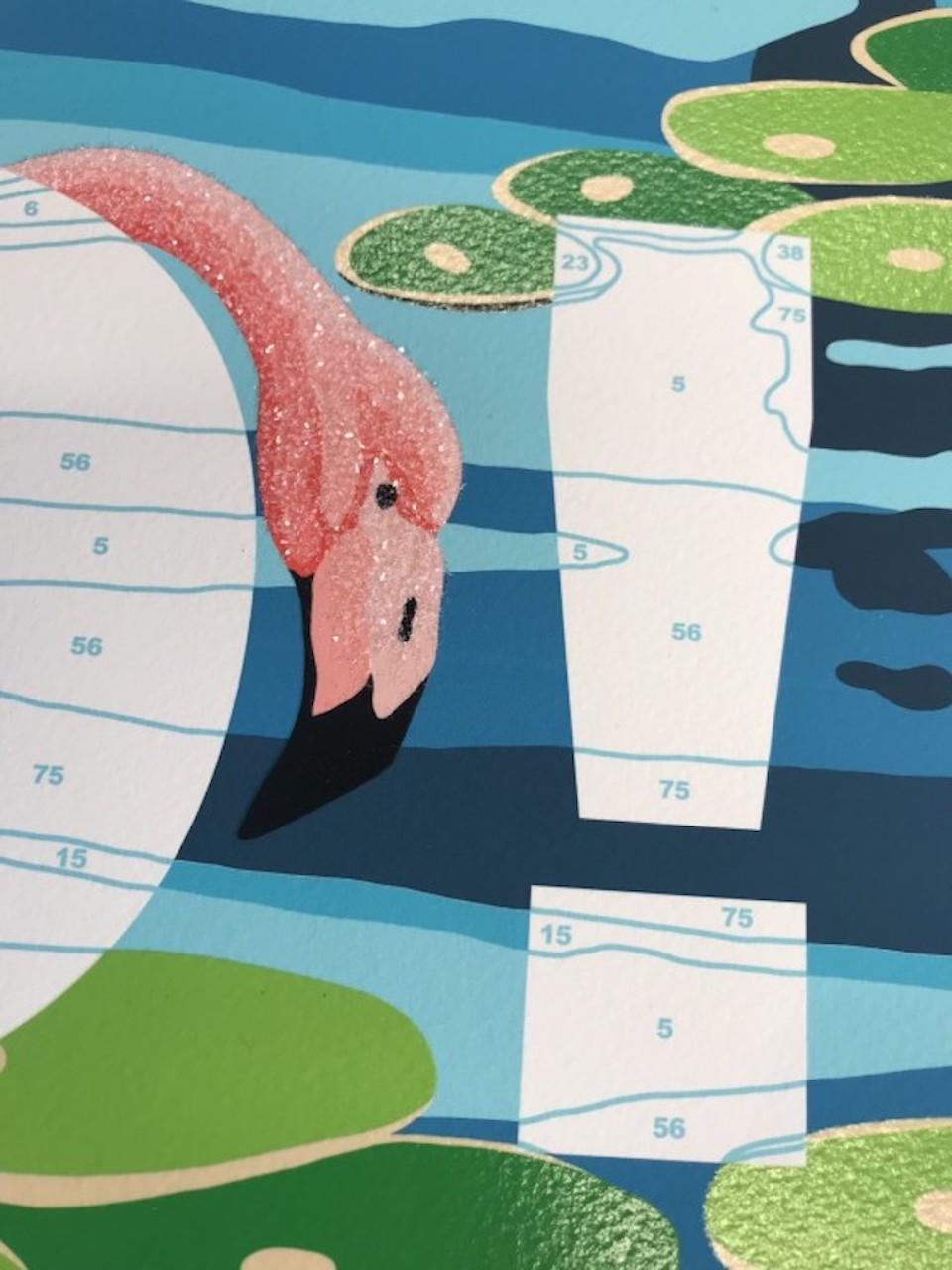 Flamingo! 2, Tierkunst, farbenfroher zeitgenössischer Statement-Druck im Angebot 1