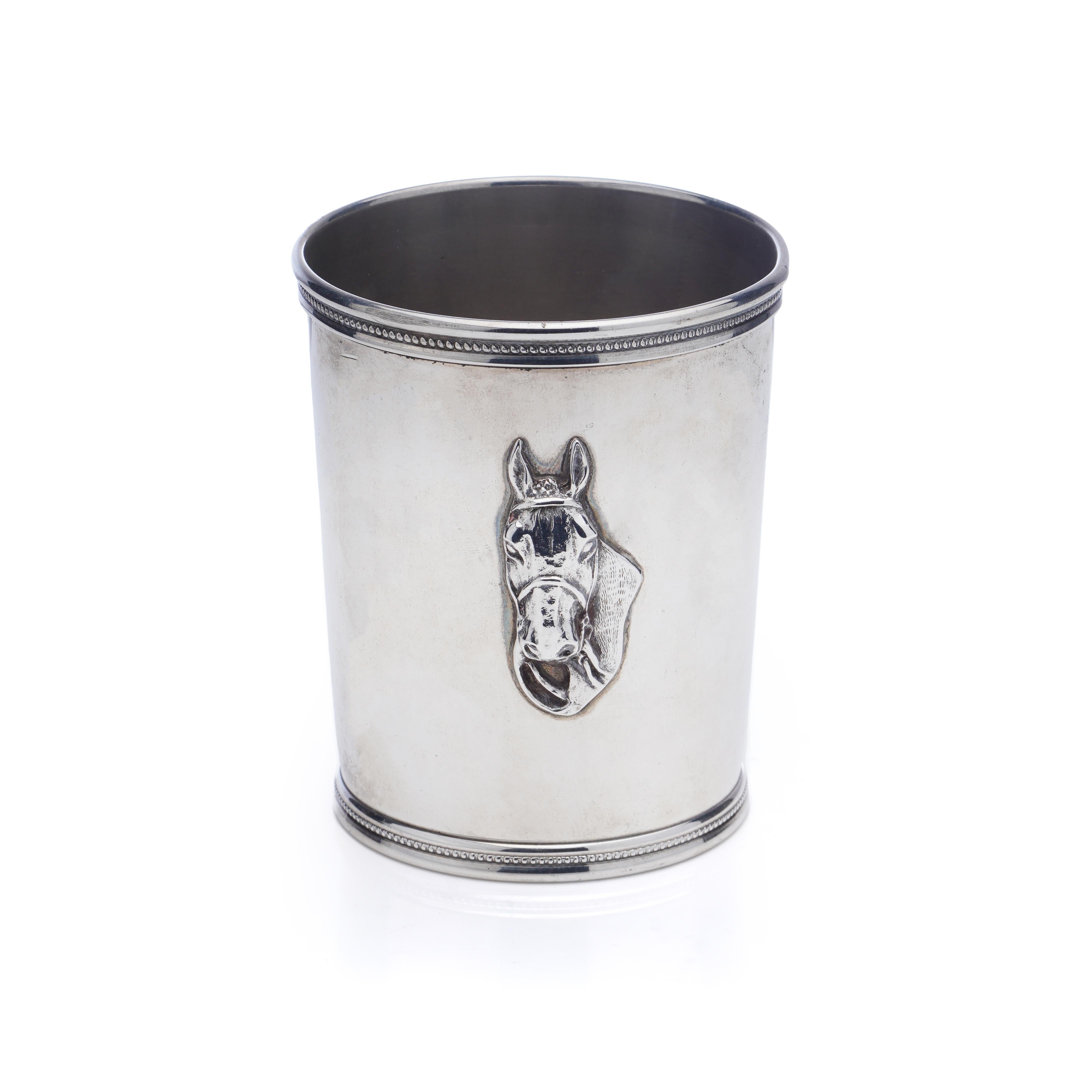 North American Benjamin Trees Silver Mint Julep Cup Beaker with Embossed Horse's Head