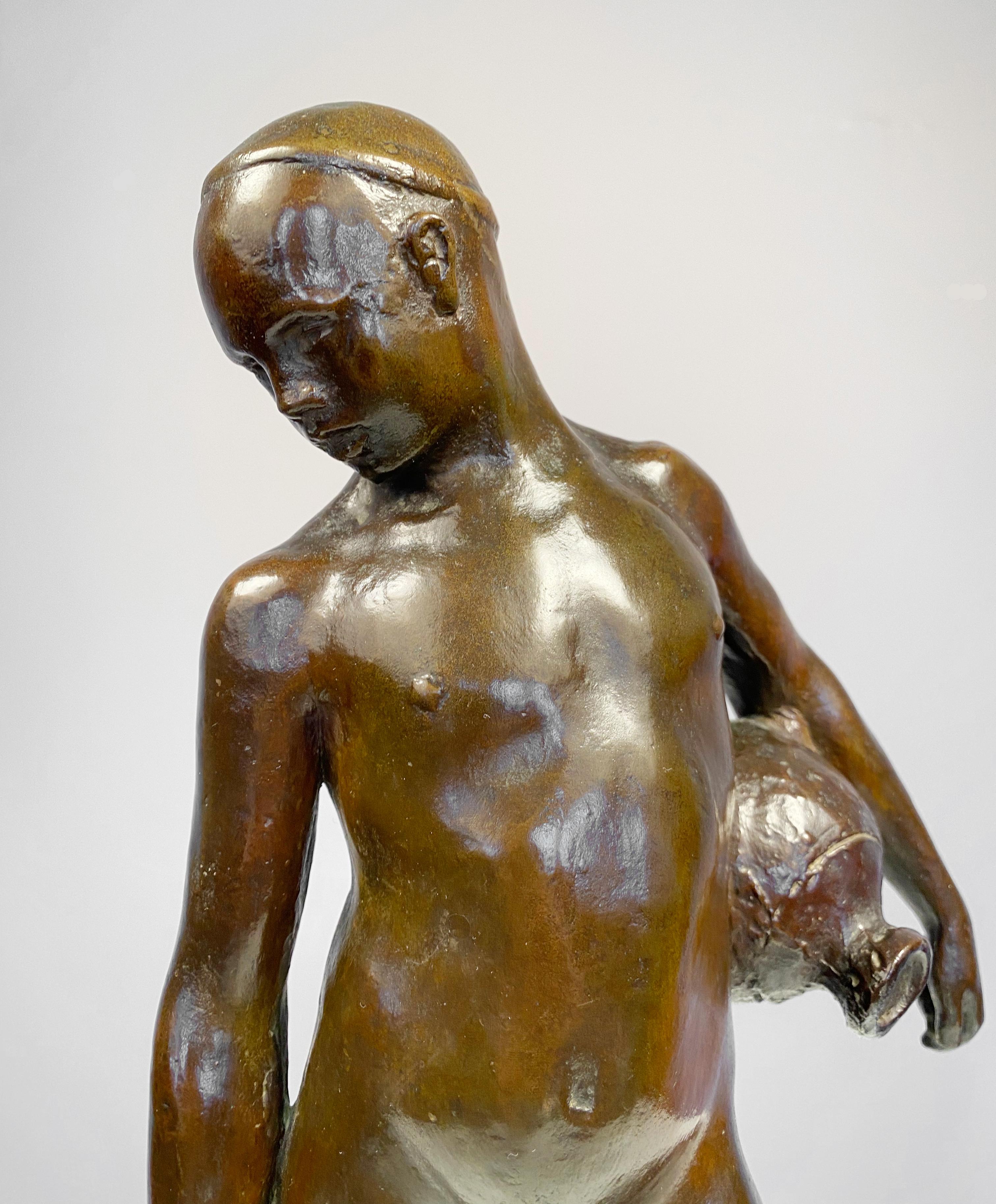 Nubian Water Boy - Art Nouveau Sculpture by Benjamin Turner Kurtz