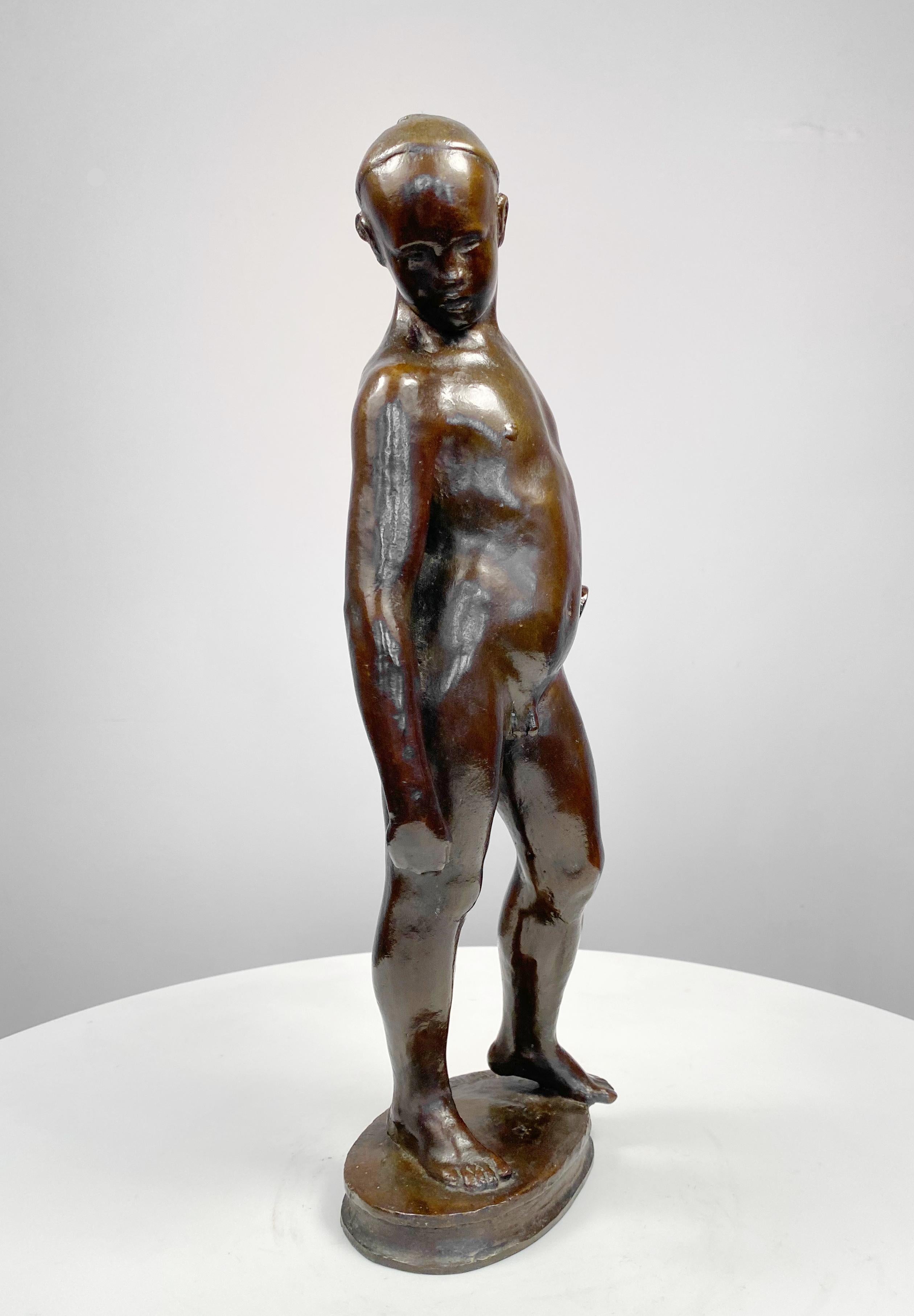 Nubian Water Boy - Gold Figurative Sculpture by Benjamin Turner Kurtz
