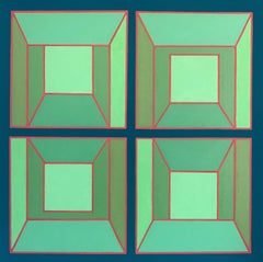 Centre de table n° 8 : peinture géométrique abstraite Op Art, carrés verts bleus et rouges