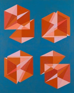 Cubes Divided Equally into Three #13: geometric abstract painting w/ pink & blue