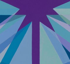 Geometric abstract Op Art painting w/ very peri purple & blue triangles & cubes