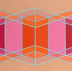 Intersecting Inner/Outer Cubes 4: geometric abstract painting; pink, red, orange
