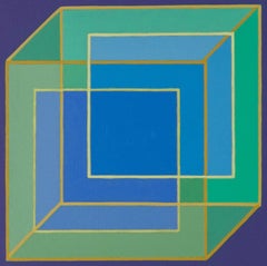 Inverse Cubes #9: geometric abstract Pop Art Op Art painting: blue green purple