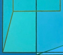 Overlap #2: quadro astratto geometrico Op Art in blu, verde, acqua e turchese