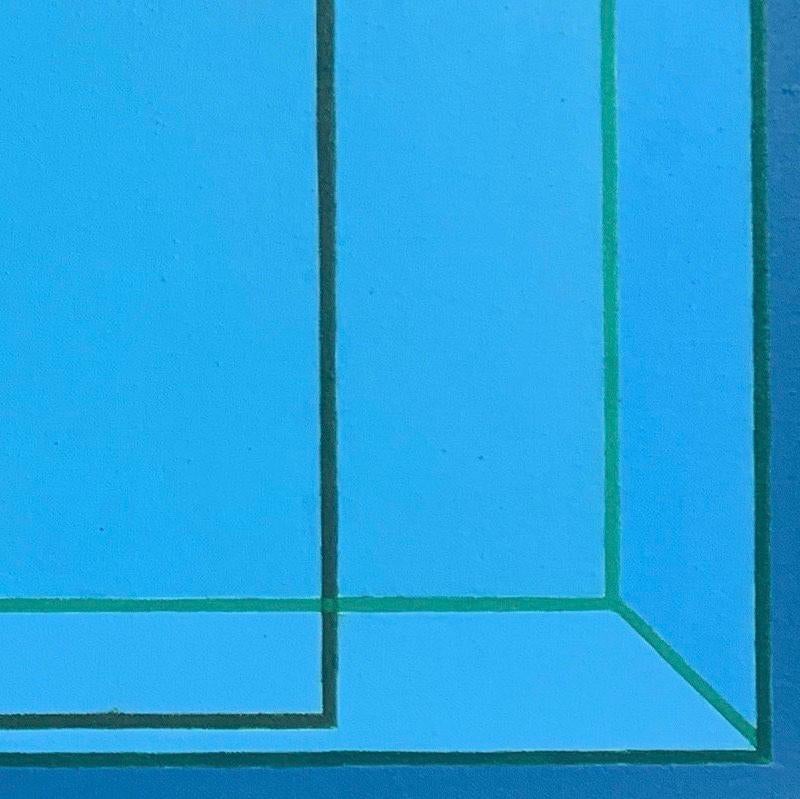 Overlap #2: geometric abstract Op Art painting in blue, green, aqua & turquoise - Abstract Painting by Benjamin Weaver