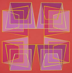 Shuffle 5: geometric abstract Op Art painting in pink, magenta, yellow, orange