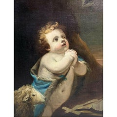 Benjamin West Oil on Canvas Painting, "St. John" Putto with Lamb, 18th Century