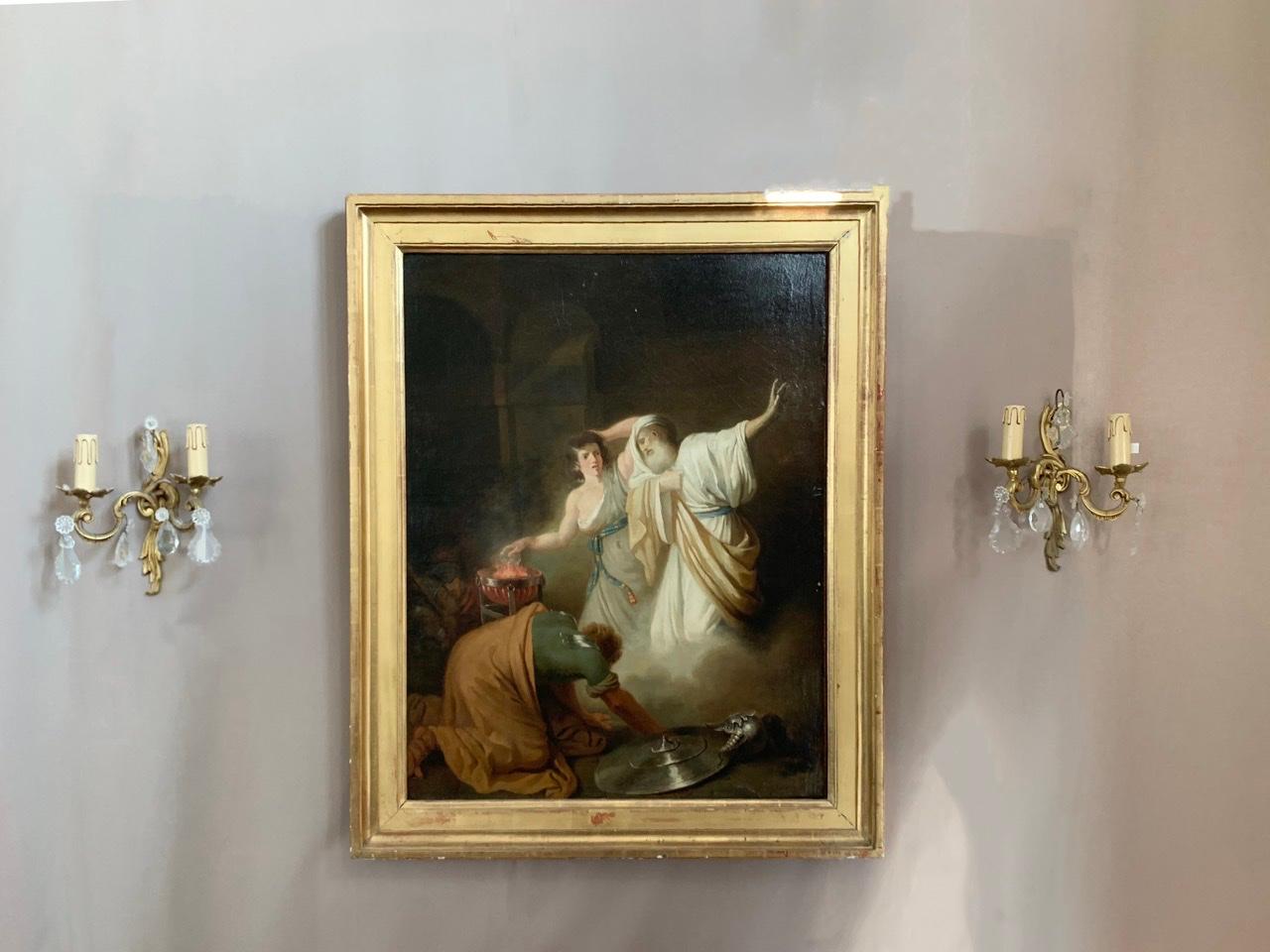 Huile sur toile de l'école Benjamin West « Saul évoquant l'ombre de Samuel » - 18e en vente 5