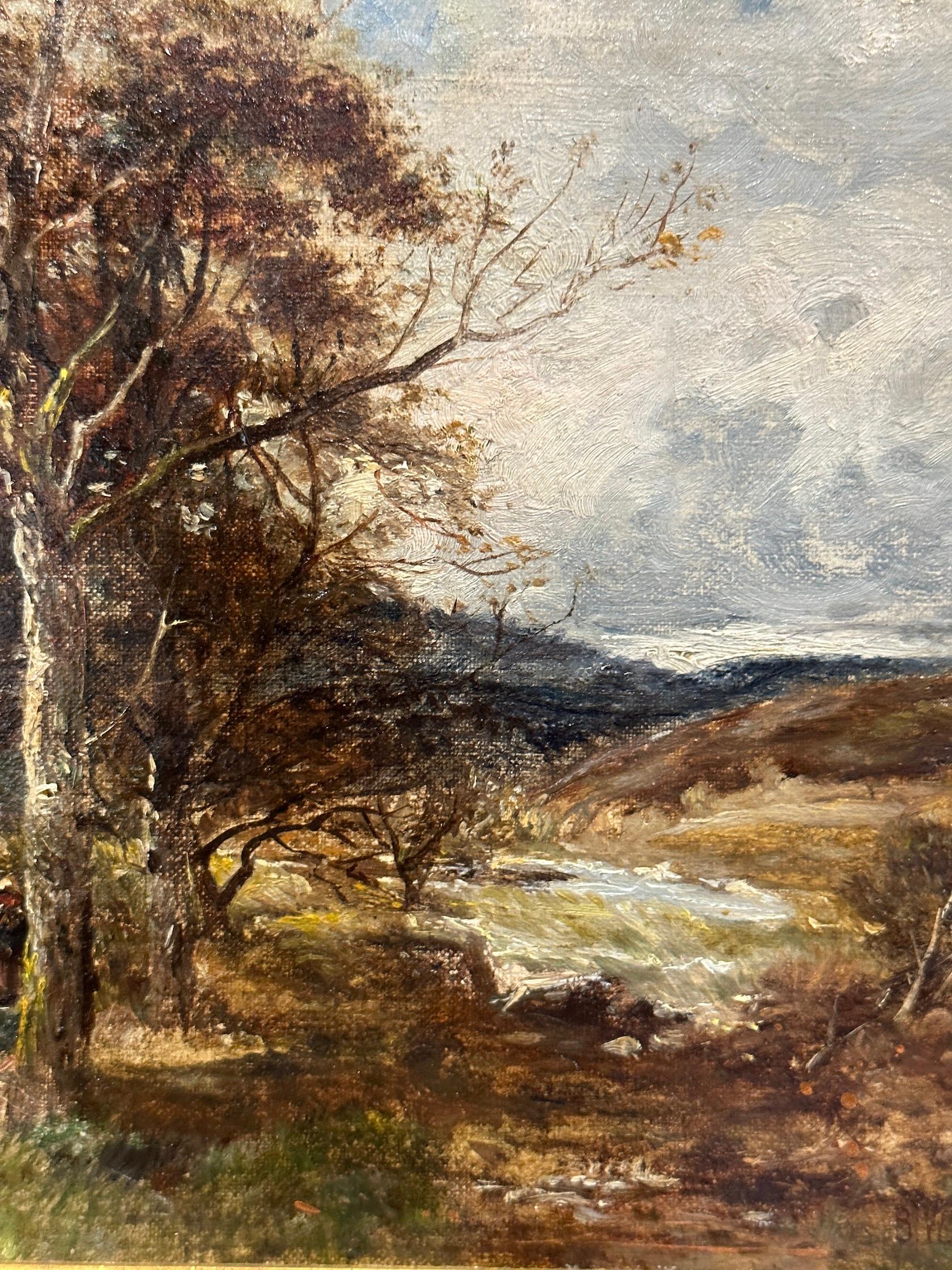 19th century Fall English landscape with figures on a path in the highlands For Sale 1
