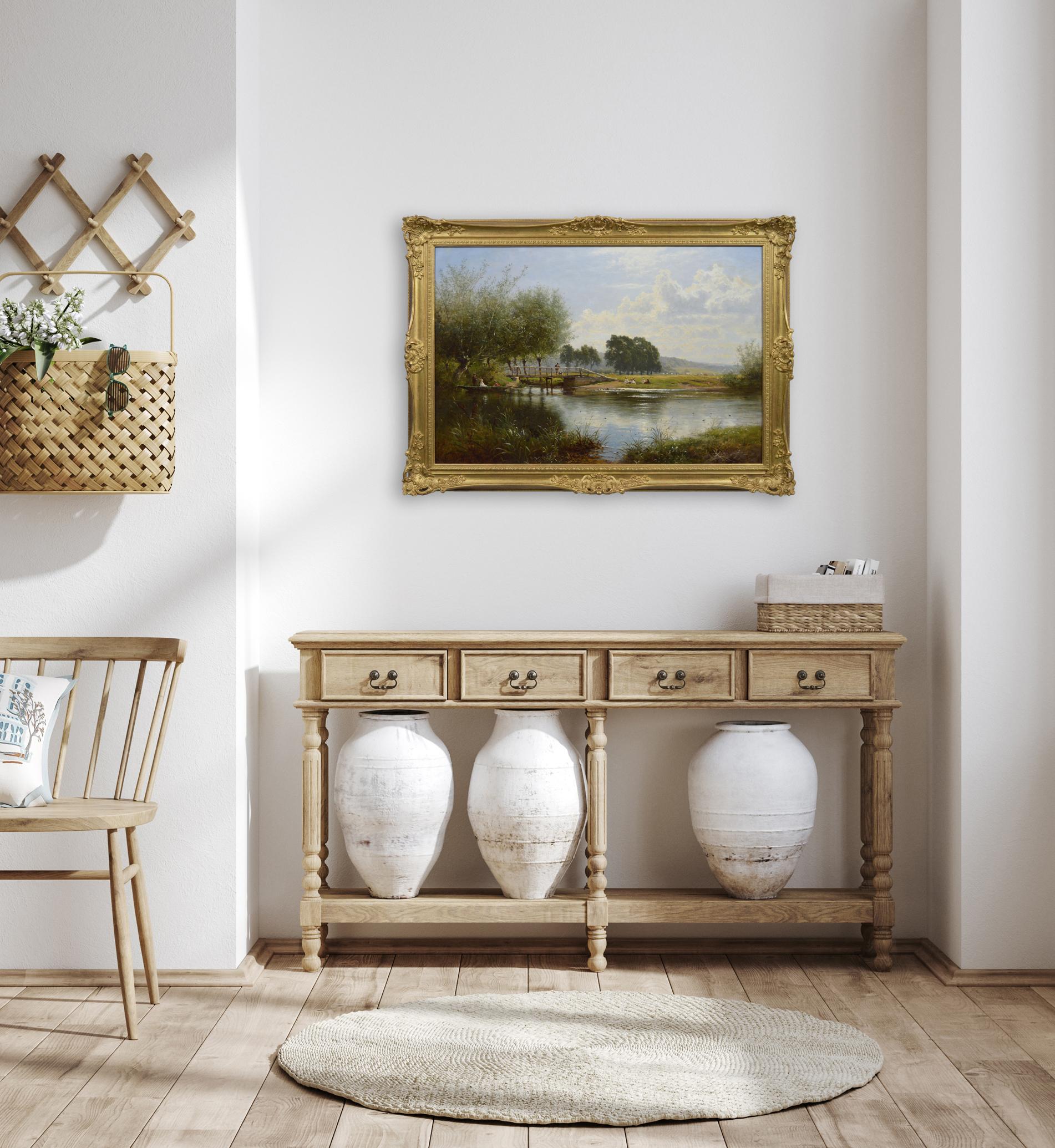 Peinture à l'huile de paysage fluvial du 19e siècle représentant la Tamise à Goring en vente 5