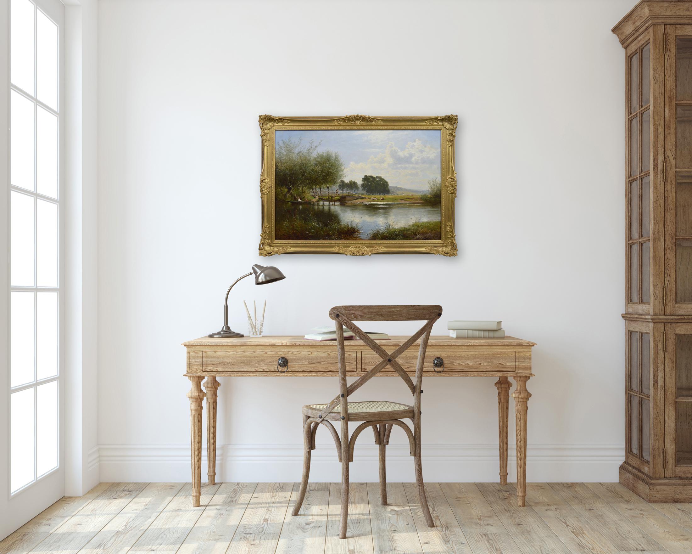 Peinture à l'huile de paysage fluvial du 19e siècle représentant la Tamise à Goring en vente 6