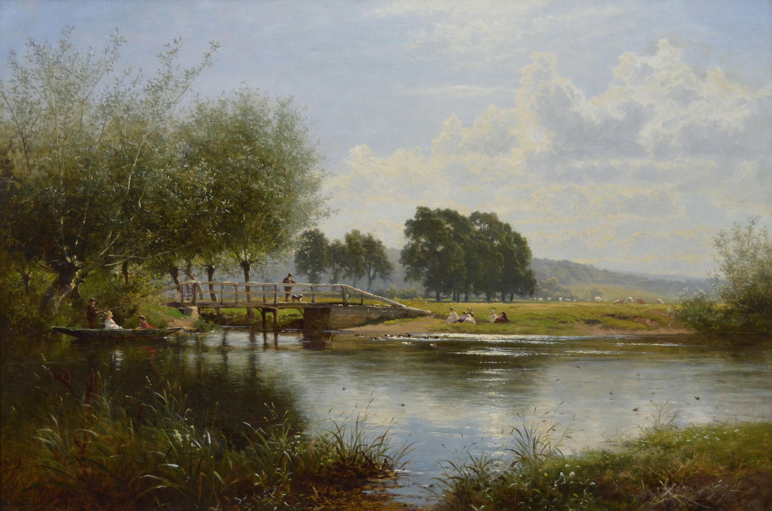 Peinture à l'huile de paysage fluvial du 19e siècle représentant la Tamise à Goring - Painting de Benjamin Williams Leader