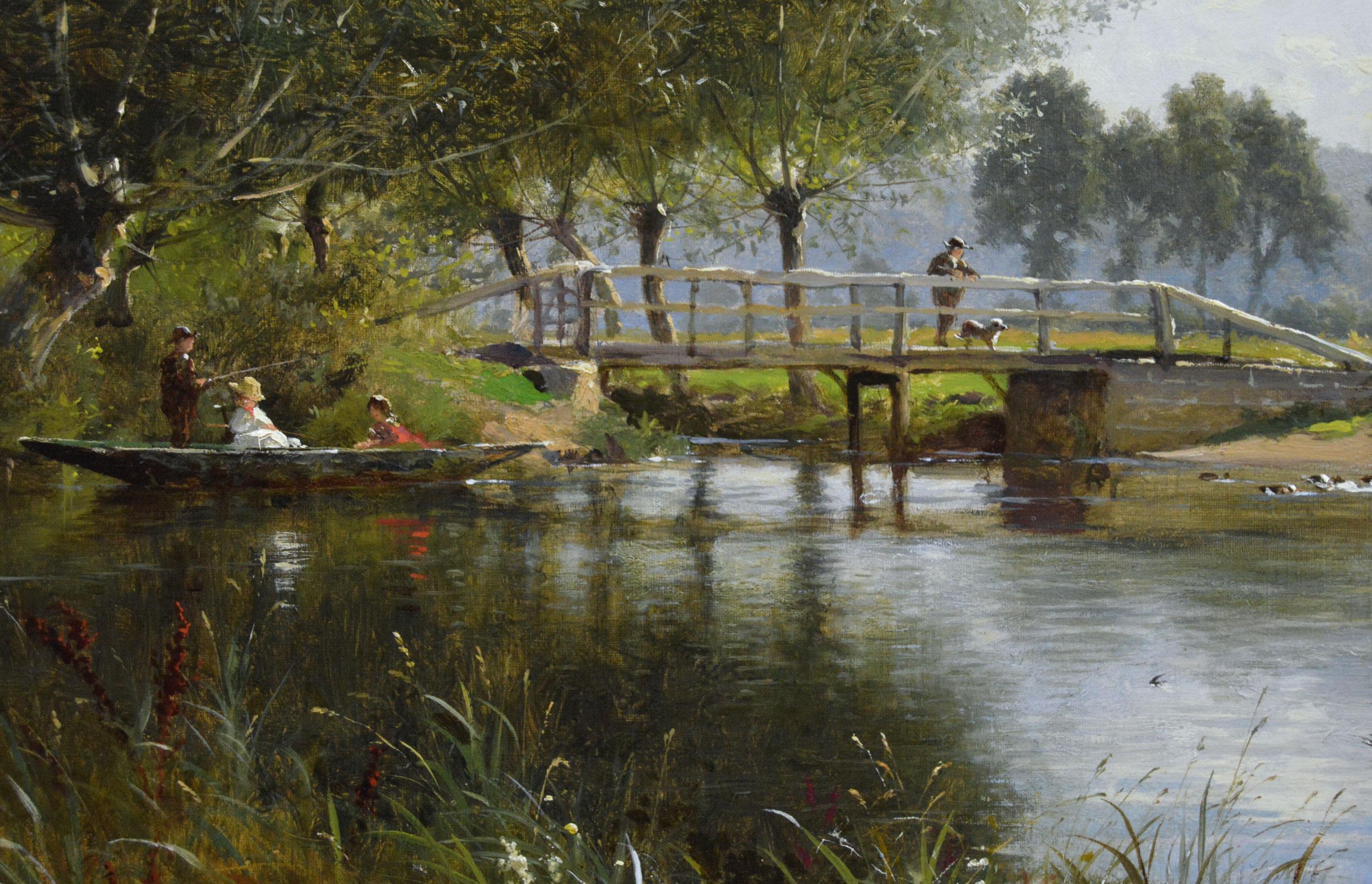 Peinture à l'huile de paysage fluvial du 19e siècle représentant la Tamise à Goring - Victorien Painting par Benjamin Williams Leader