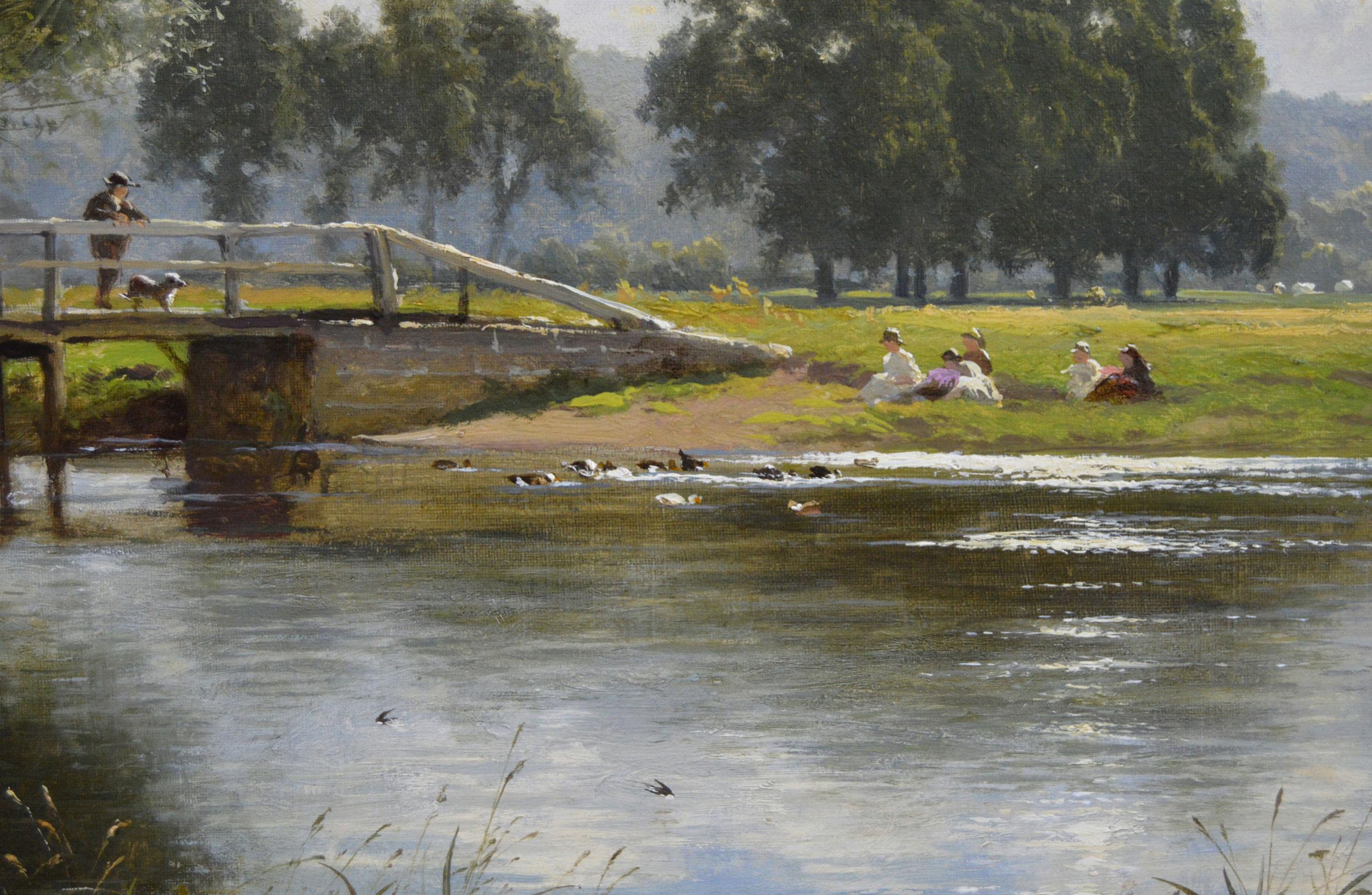 Benjamin Williams Leader RA
Britannique, (1831-1923)
La Tamise à Goring
Huile sur toile, signée et datée 1875, inscription au crayon sur le châssis au verso
Taille de l'image : 23.25 pouces x 35.5 pouces 
Dimensions, y compris le cadre : 29,5 pouces