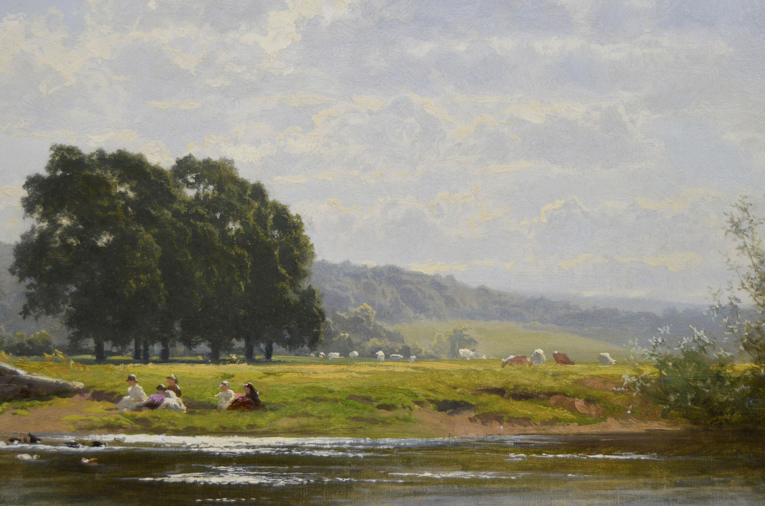 Peinture à l'huile de paysage fluvial du 19e siècle représentant la Tamise à Goring en vente 1