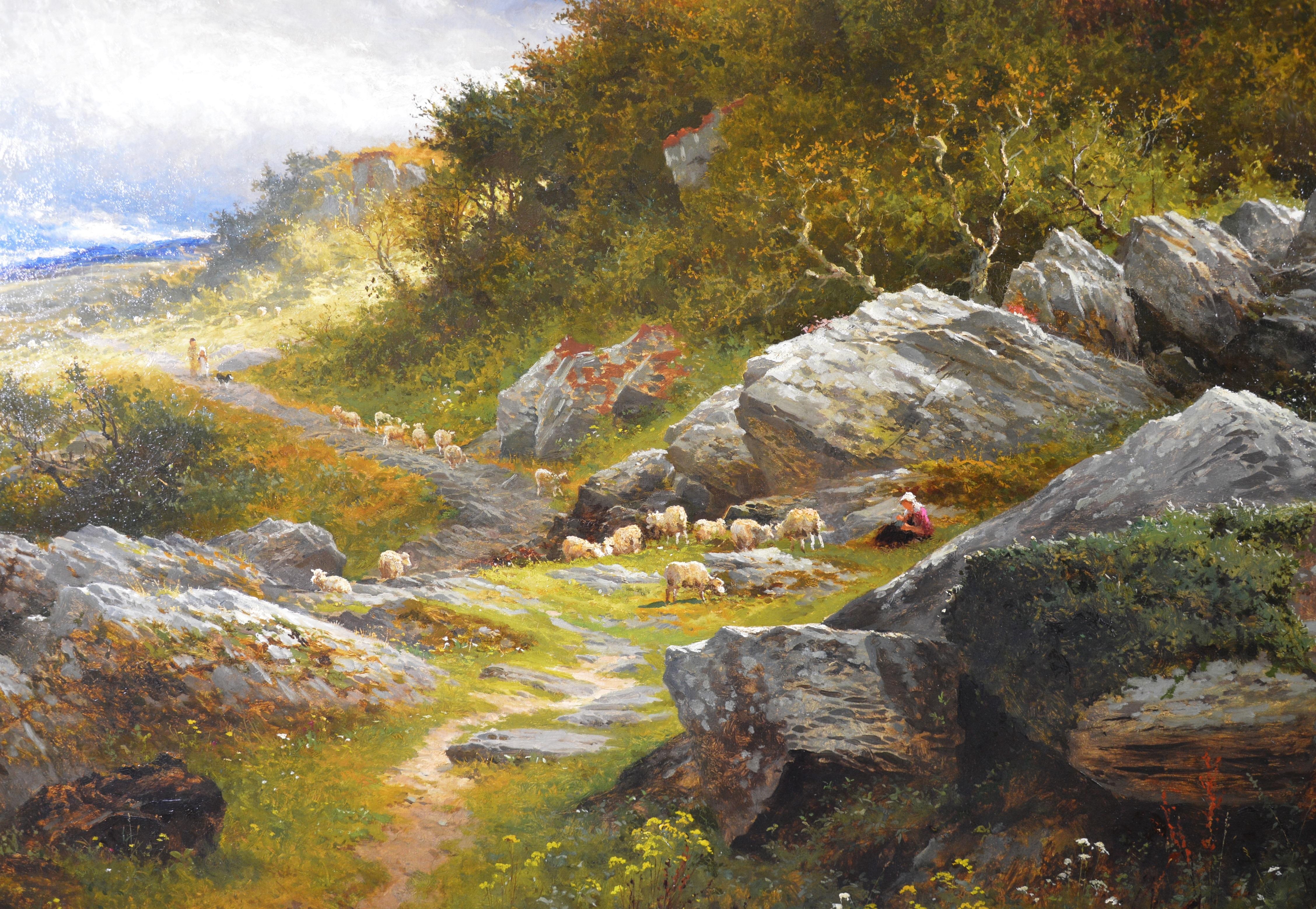 ‘A Welsh Hillside Path’ by Benjamin Williams Leader (1831-1923). This very large fine oil on canvas is signed and dated by the artist and was exhibited at the Royal Academy in 1874. The painting is presented in a newly commissioned, bespoke gold