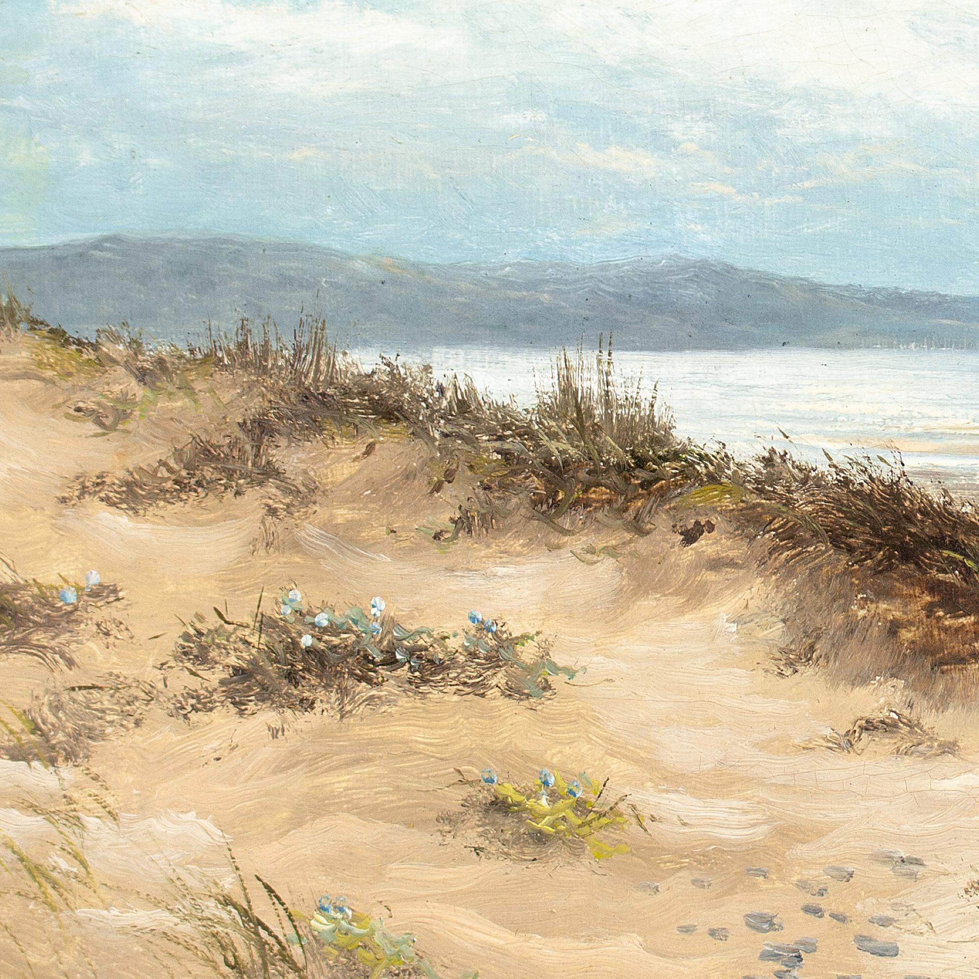 Benjamin Williams Leader RA, Vista costiera con dune di sabbia, pittura ad olio antica 4