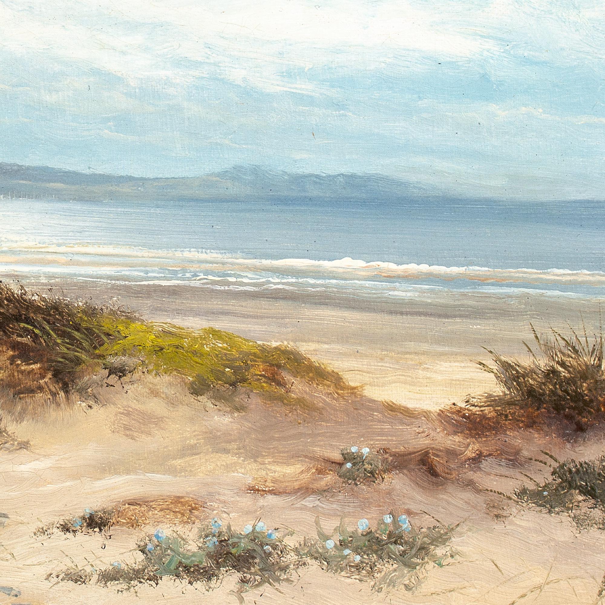 Benjamin Williams Leader RA, Vista costiera con dune di sabbia, pittura ad olio antica 5