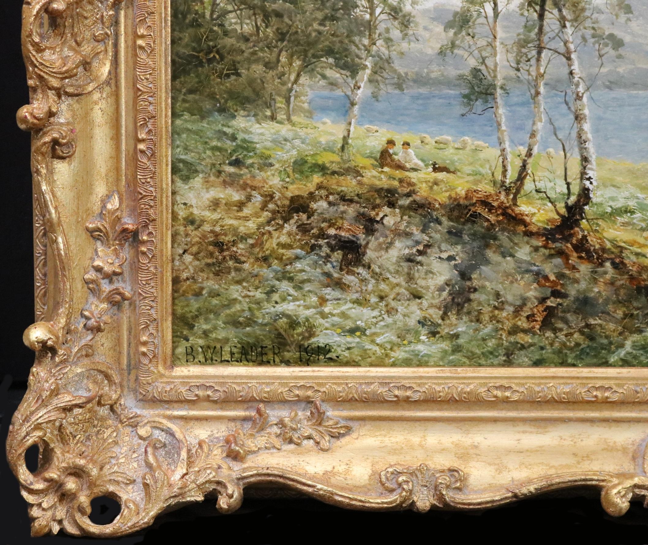 Derwentwater - Pintura al óleo eduardiana Paisaje del Distrito de los Lagos Williams Leader 6