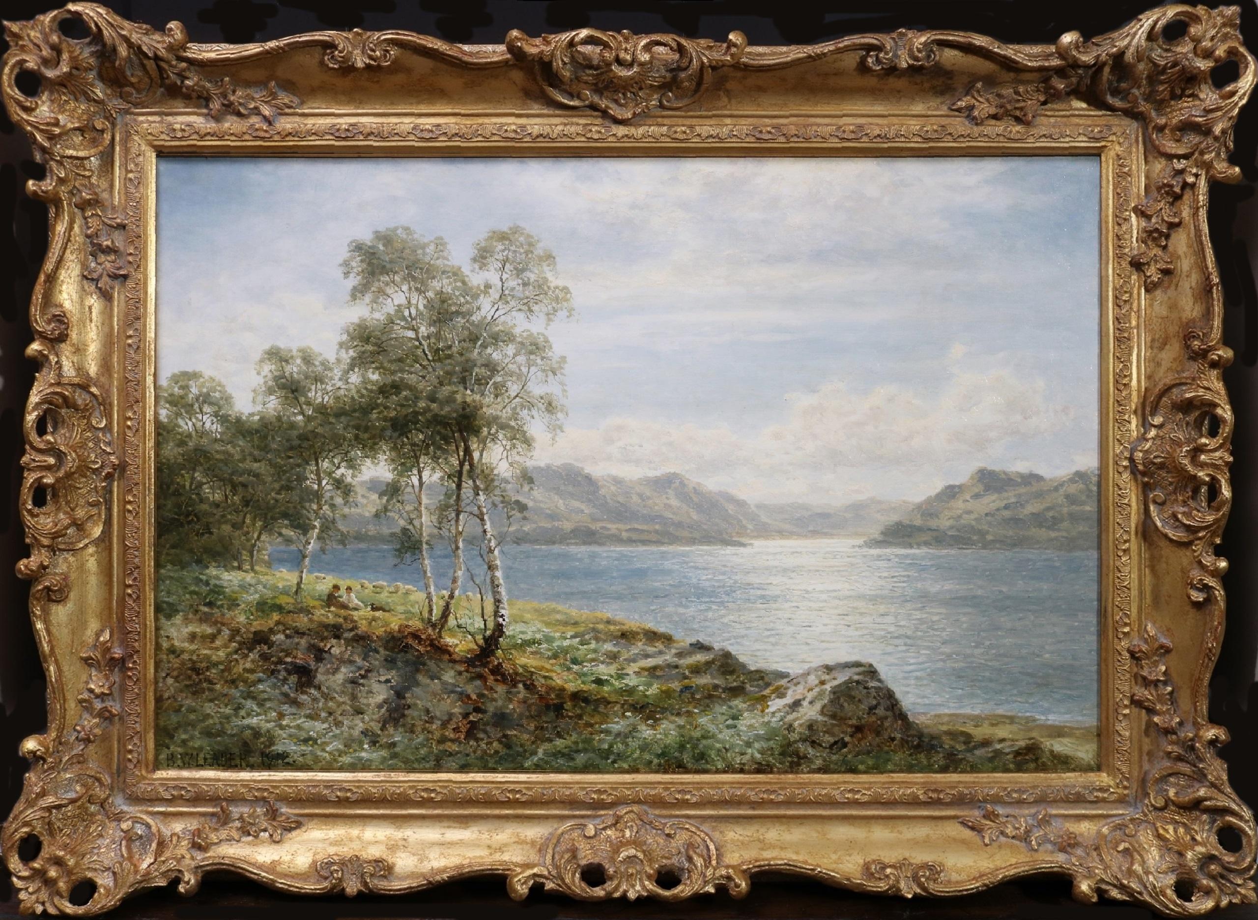 Derwentwater - Pintura al óleo eduardiana Paisaje del Distrito de los Lagos Williams Leader - Painting de Benjamin Williams Leader