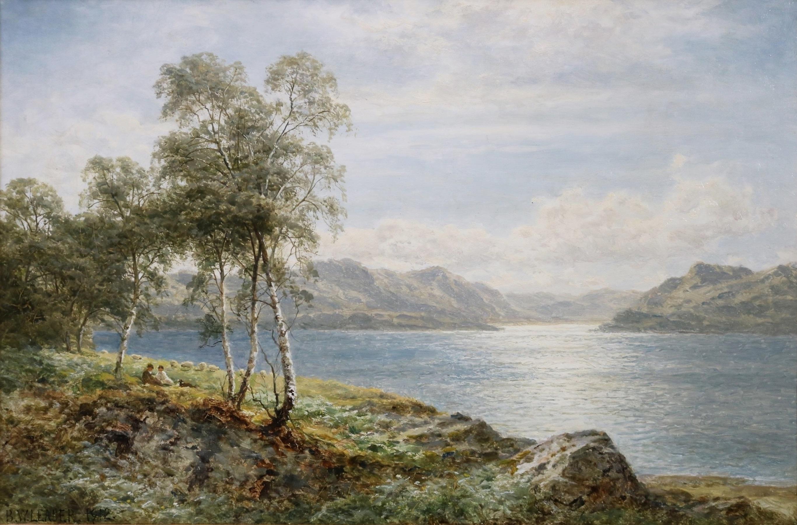 Derwentwater - Pintura al óleo eduardiana Paisaje del Distrito de los Lagos Williams Leader - Painting Escuela inglesa de Benjamin Williams Leader