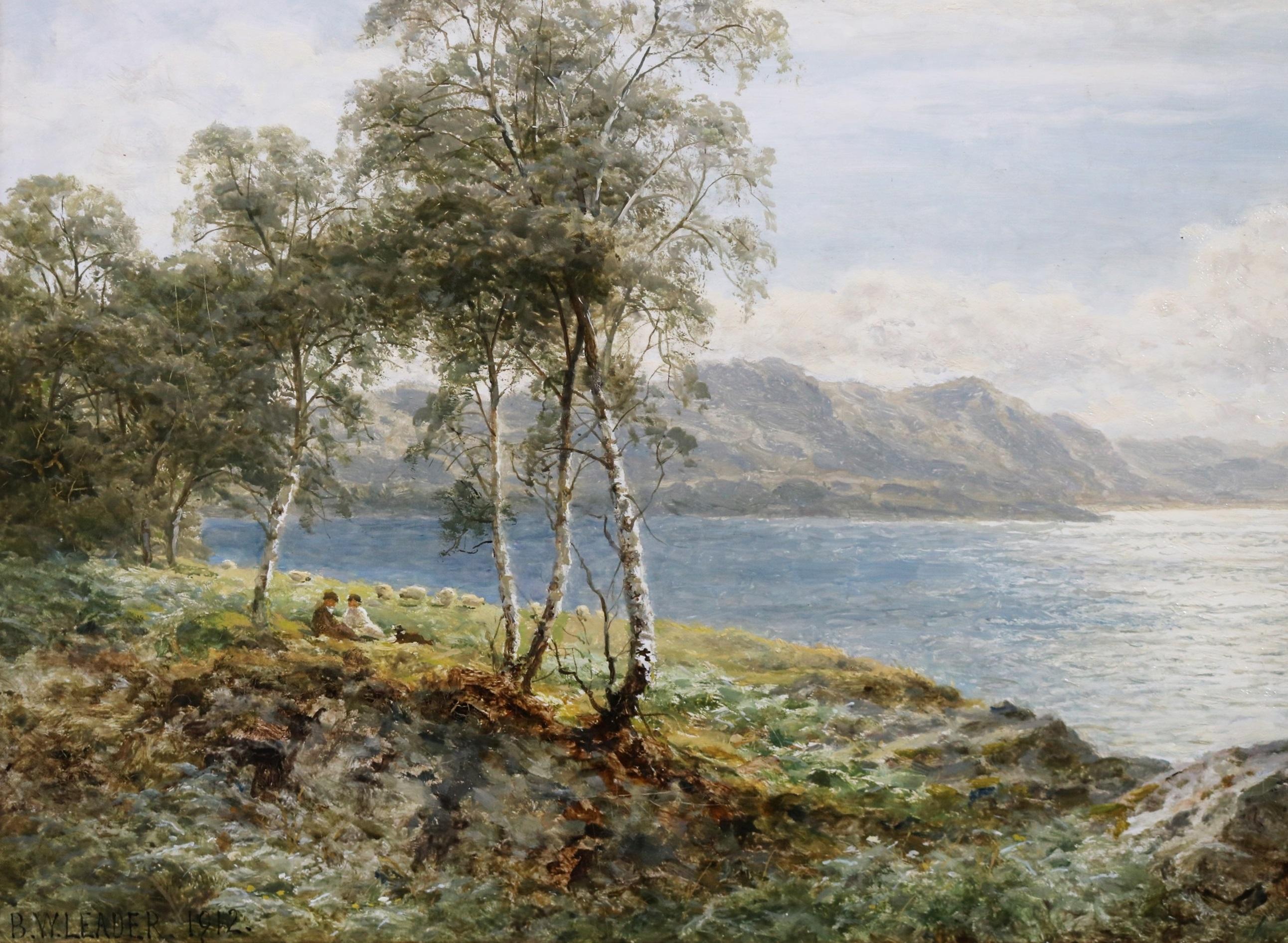 Derwentwater - Pintura al óleo eduardiana Paisaje del Distrito de los Lagos Williams Leader 2