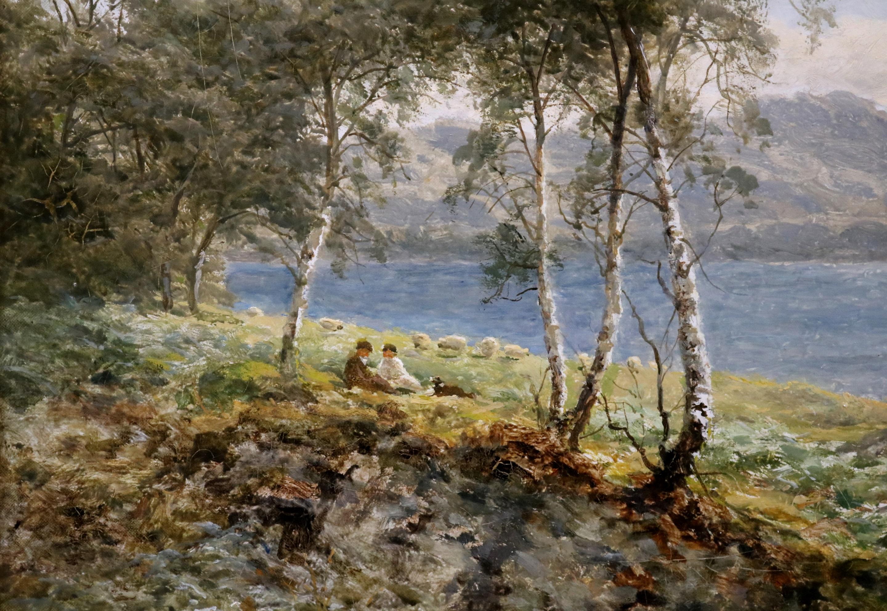 Derwentwater - Pintura al óleo eduardiana Paisaje del Distrito de los Lagos Williams Leader 3