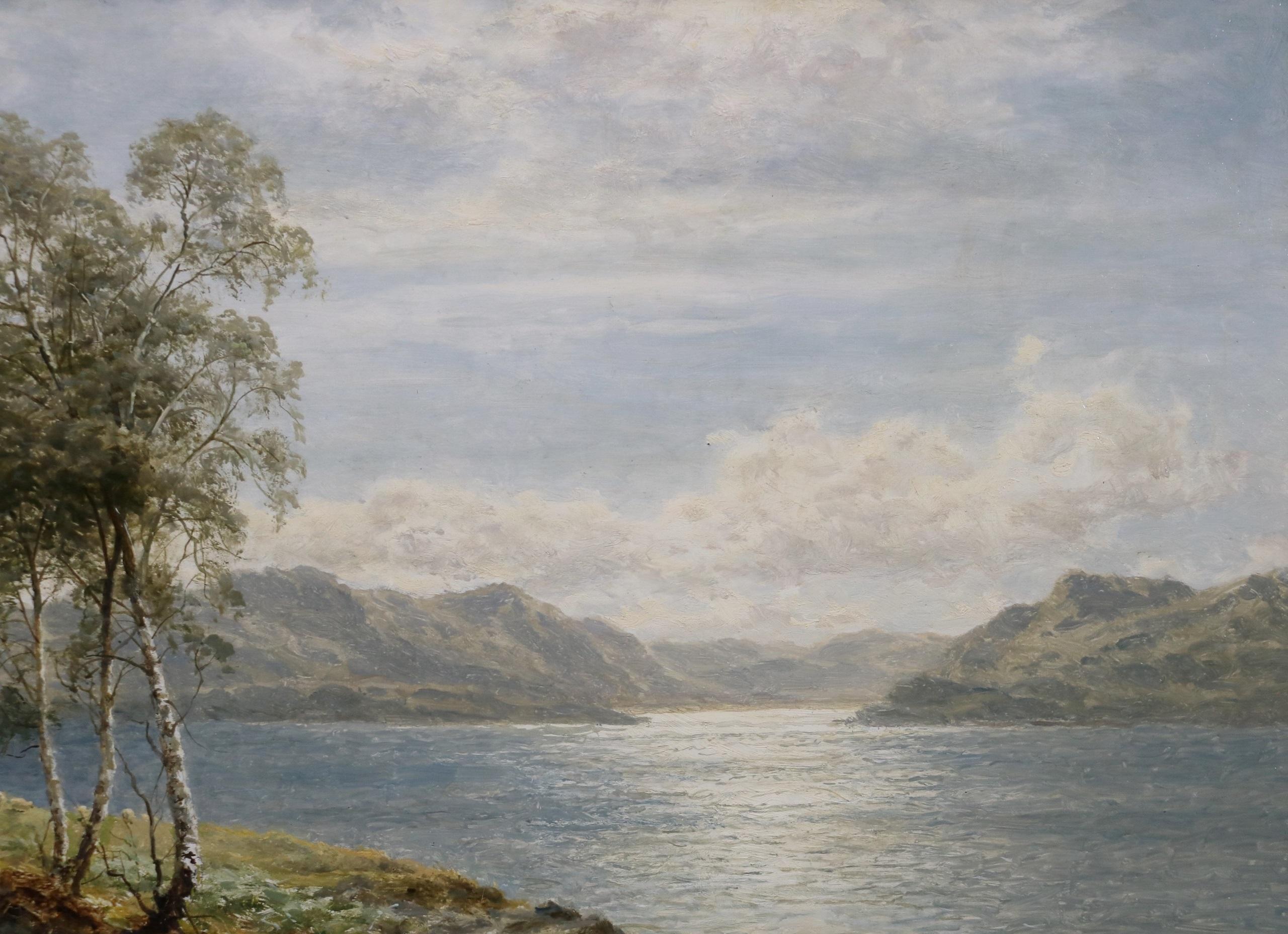 Derwentwater - Pintura al óleo eduardiana Paisaje del Distrito de los Lagos Williams Leader 4
